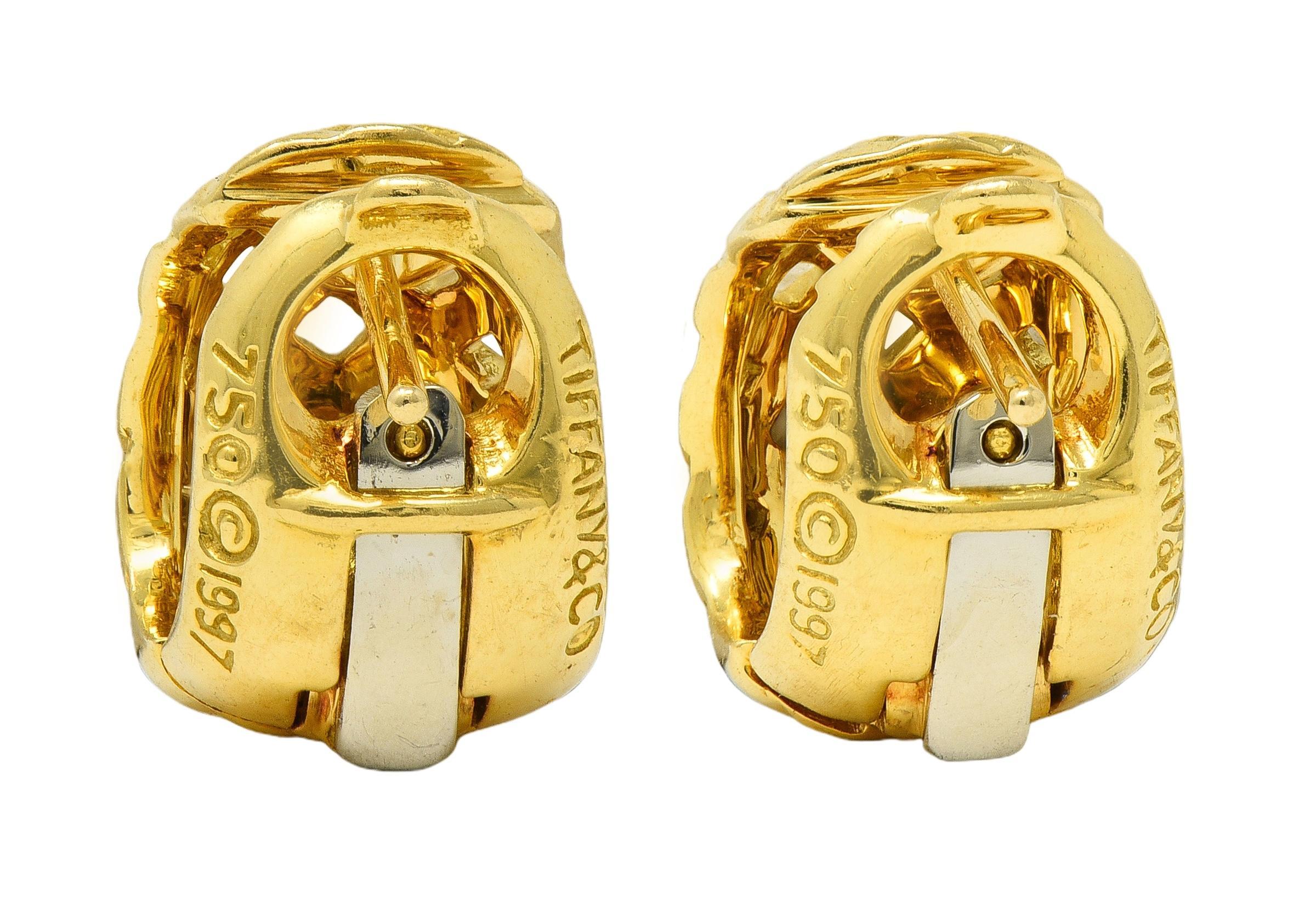 Tiffany & Co. 1997 18 Karat Gelbgold Vintage Vannerie J-Hoop-Ohrringe im Zustand „Hervorragend“ in Philadelphia, PA