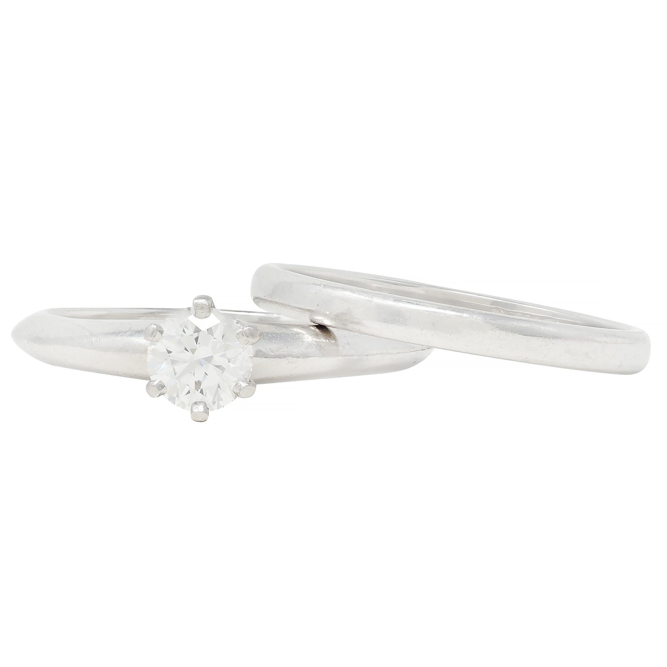 Brilliant Cut Tiffany & Co. 1999 0.39 CTW Diamond Platinum Vintage Engagement Ring & Band Set