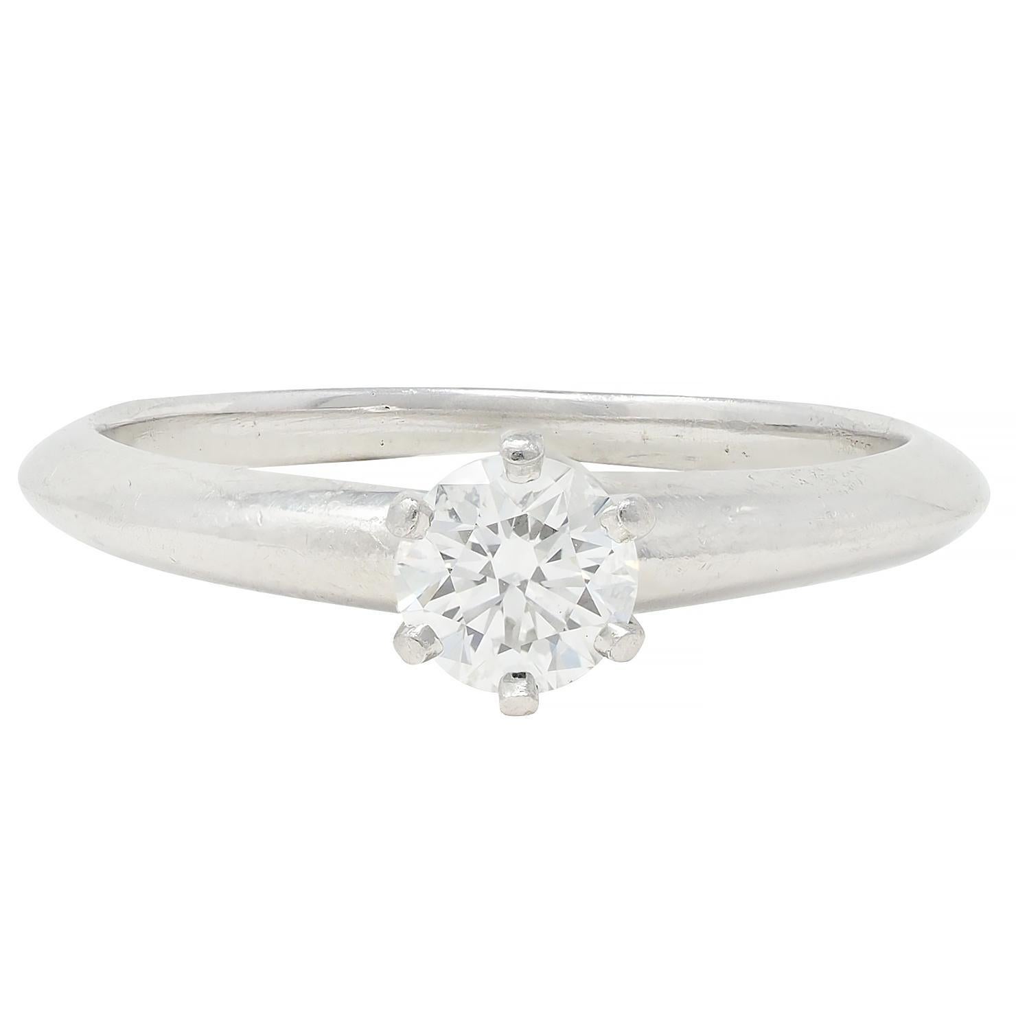 Tiffany & Co. 1999 0.39 CTW Diamond Platinum Vintage Engagement Ring & Band Set In Excellent Condition In Philadelphia, PA