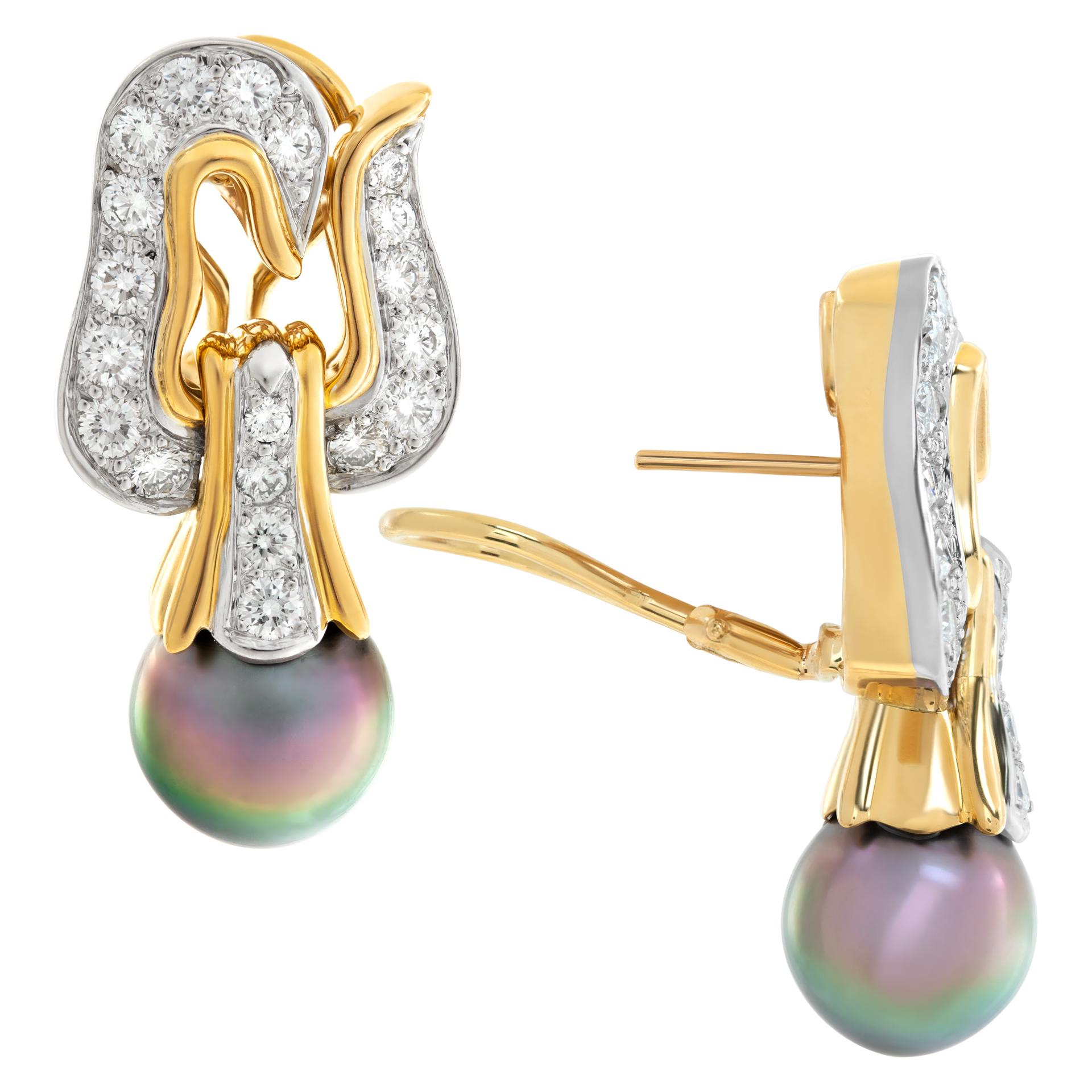Angela Cumming Tahiti-Ohrringe mit grauen Perlen und Diamanten von Tiffany & Co., 1999 (Rundschliff) im Angebot