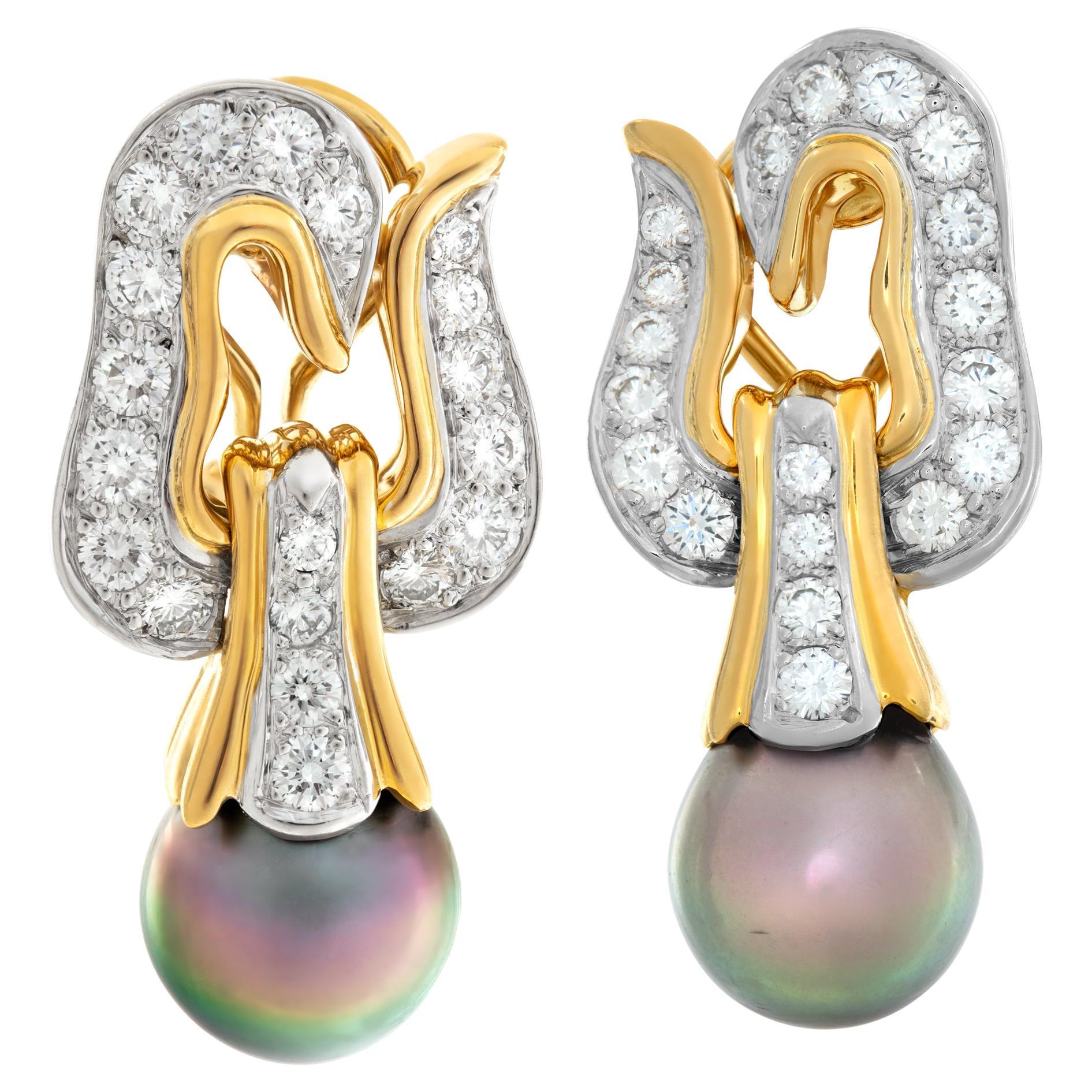 Tiffany & Co. 1999 Angela Cumming Tahitian Grey Pearls & Diamonds Earrings For Sale