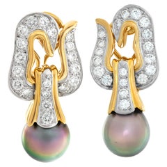 Tiffany & Co. 1999 Angela Cumming Tahitian Grey Pearls & Diamonds Earrings