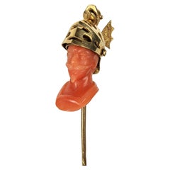 Tiffany & Co. 19th Century Carved Coral Warrior Stickpin, Original Box
