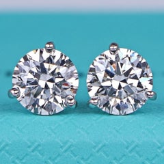 Tiffany & Co. 2 Carat Diamond Platinum Three-Prong Stud Earrings