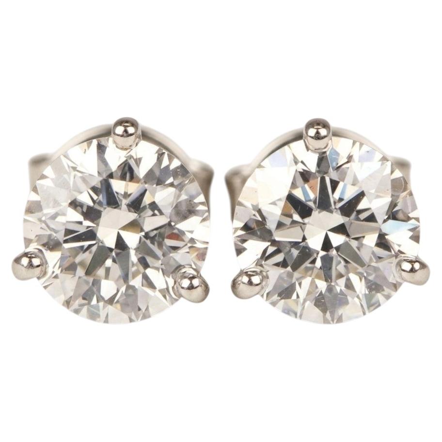 Tiffany & Co. 2 Carat Diamond Platinum Three-Prong Stud Earrings For Sale