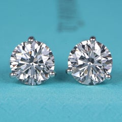 Tiffany & Co. 2 Carat Diamond Three-Prong Platinum Stud Earrings