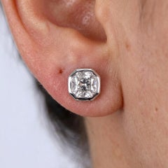 Tiffany & Co. 2 Carat Lucida Diamond Platinum Bezel Stud Earrings
