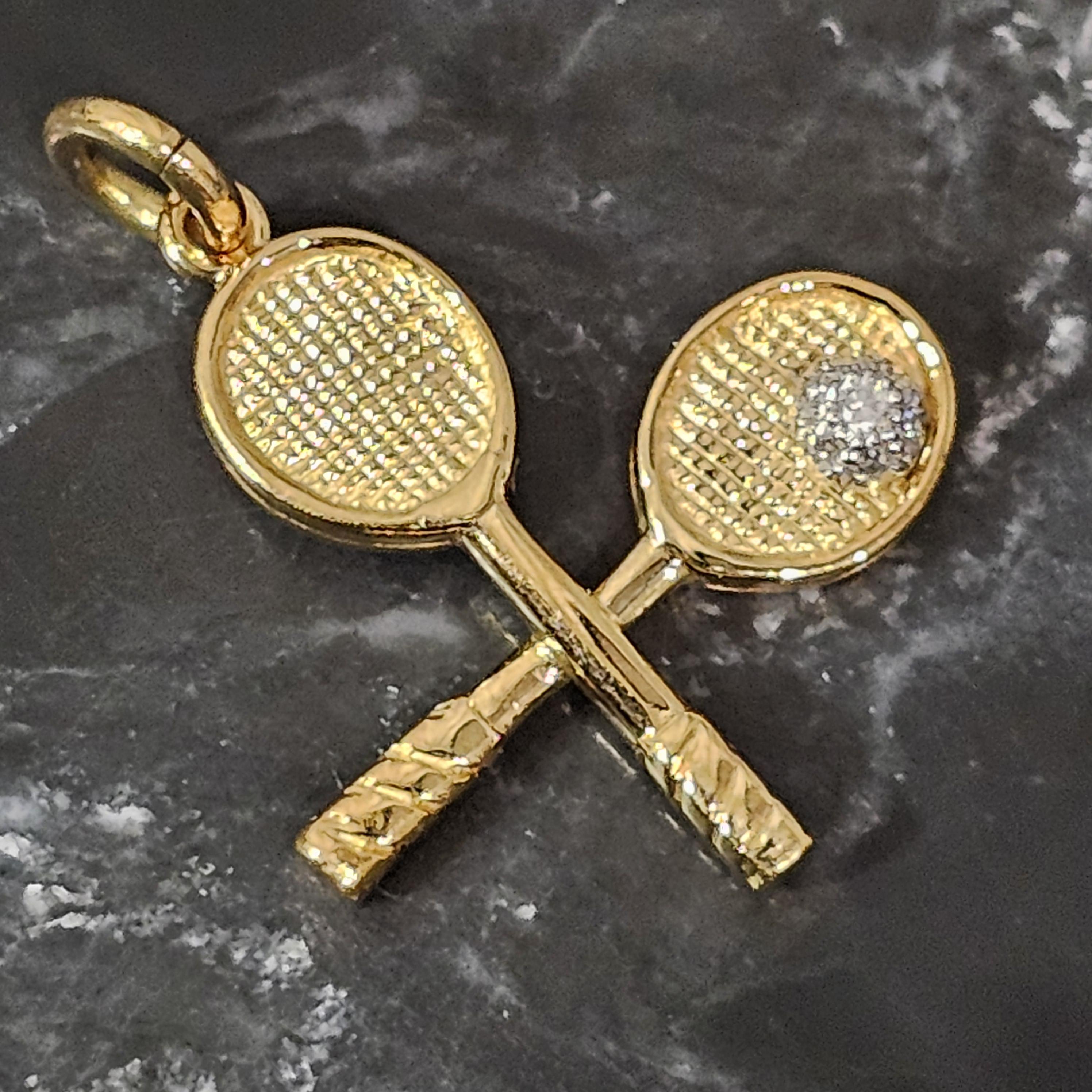 Round Cut Tiffany & Co. 2 Double Tennis Racket Diamond Ball Charm Pendant 18k Yellow Gold