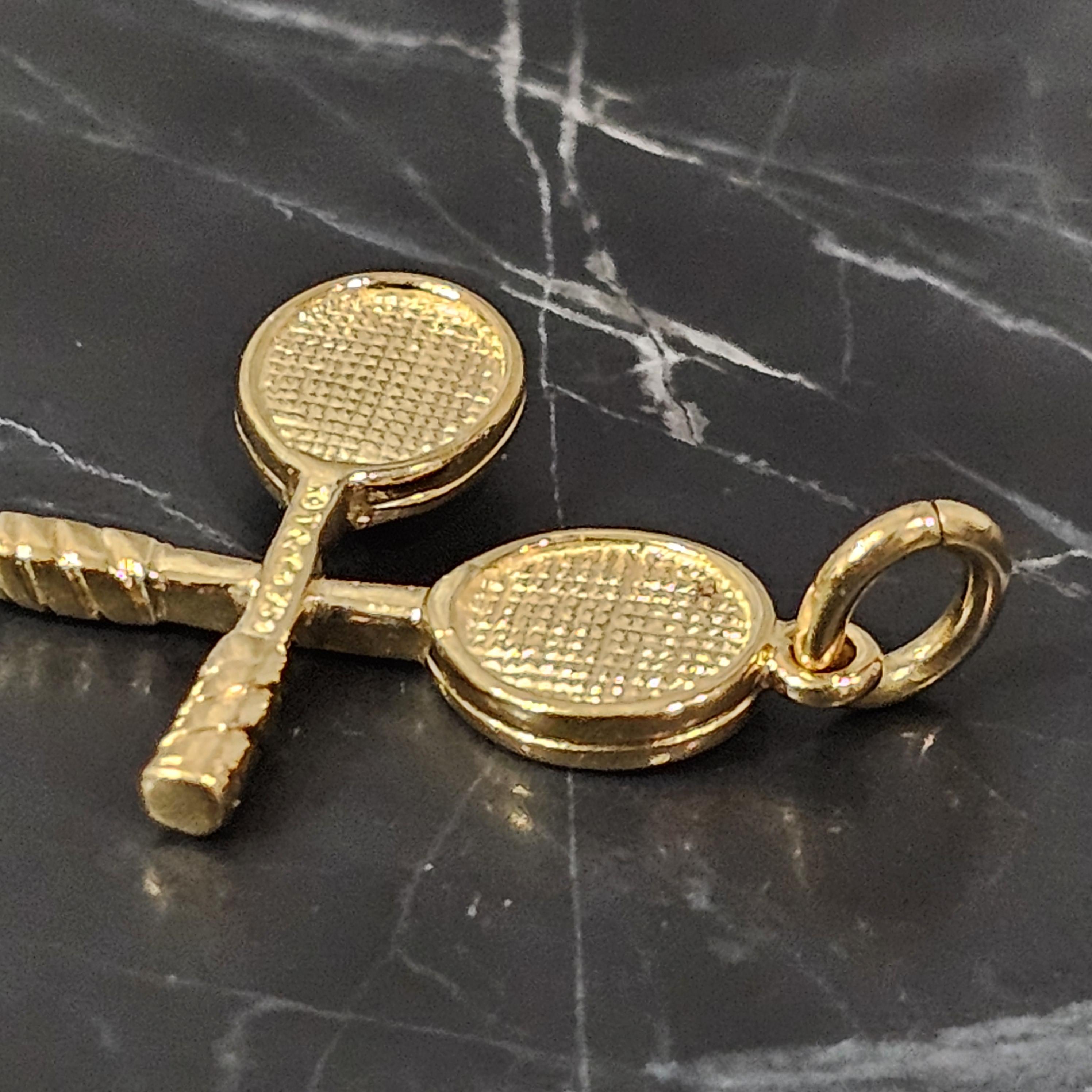 Tiffany & Co. 2 Double Tennis Racket Diamond Ball Charm Pendant 18k Yellow Gold In Good Condition In Northbrook, IL