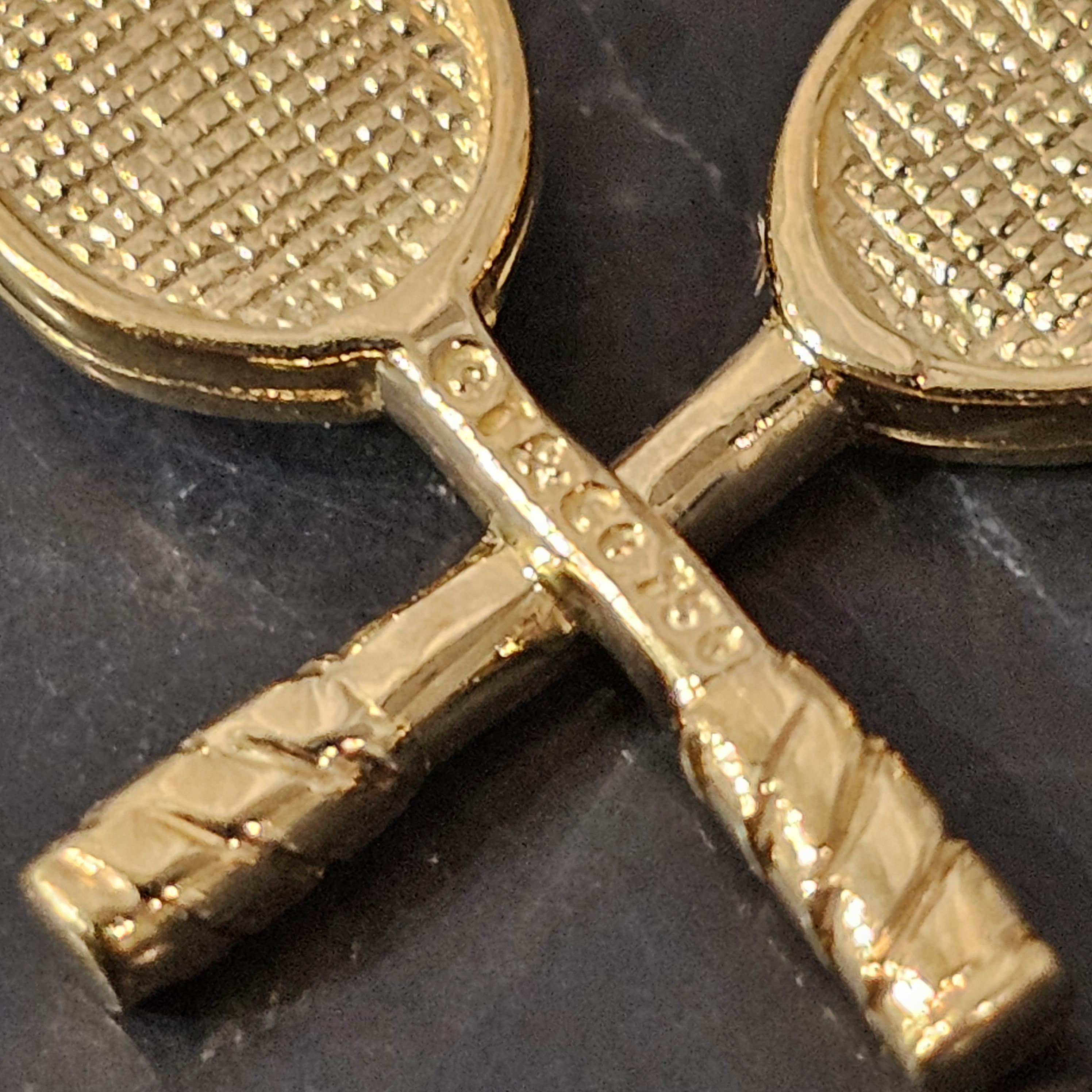 Women's Tiffany & Co. 2 Double Tennis Racket Diamond Ball Charm Pendant 18k Yellow Gold