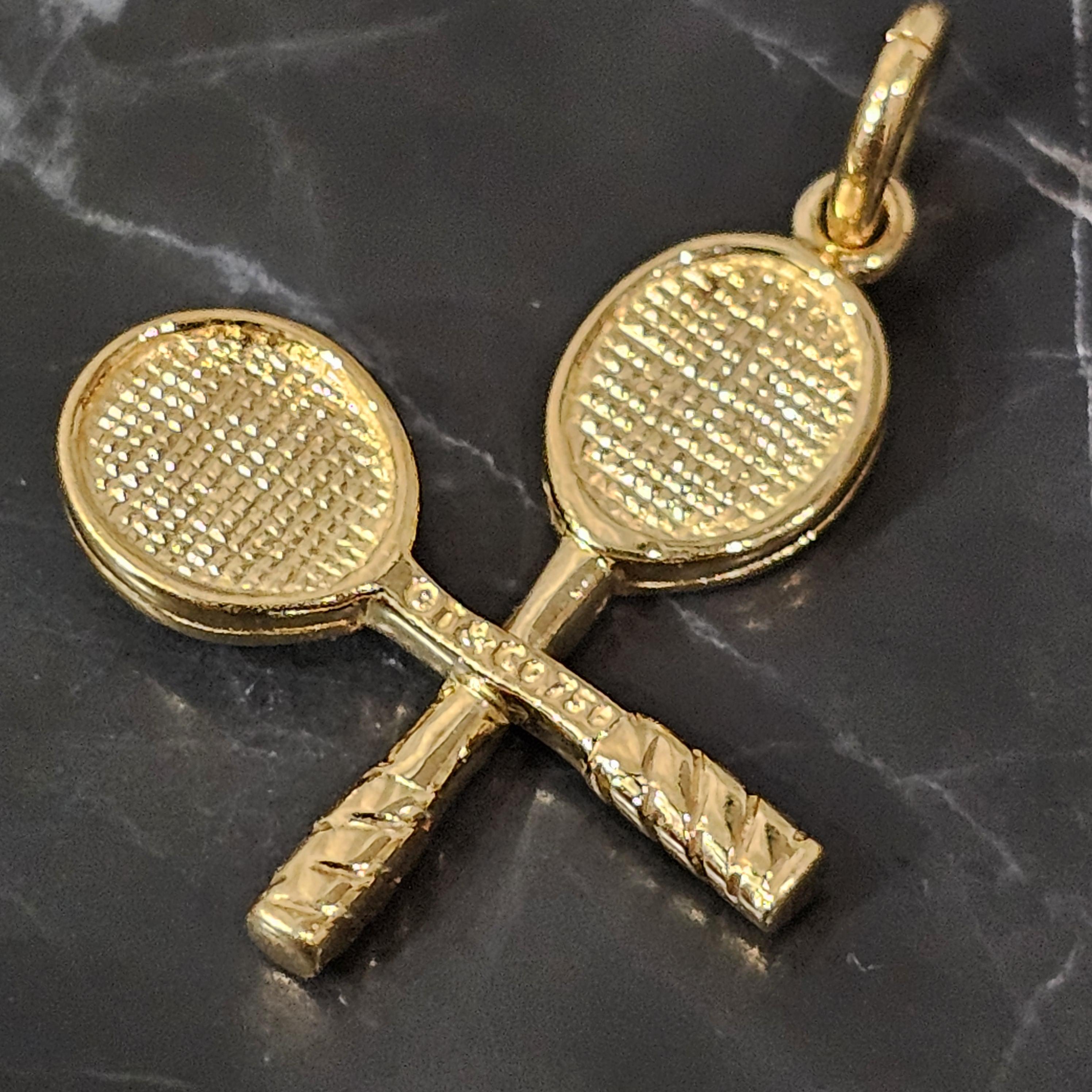 Tiffany & Co. 2 Double Tennis Racket Diamond Ball Charm Pendant 18k Yellow Gold 1