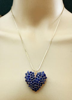 Tiffany & Co 2 Plus Carat Sapphire 14k Yellow Gold Heart Brooch Pendant Necklace