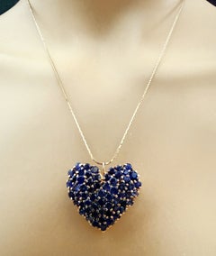 Tiffany & Co 2 Plus Carat Sapphire 14k Yellow Gold Heart Brooch Pendant Necklace