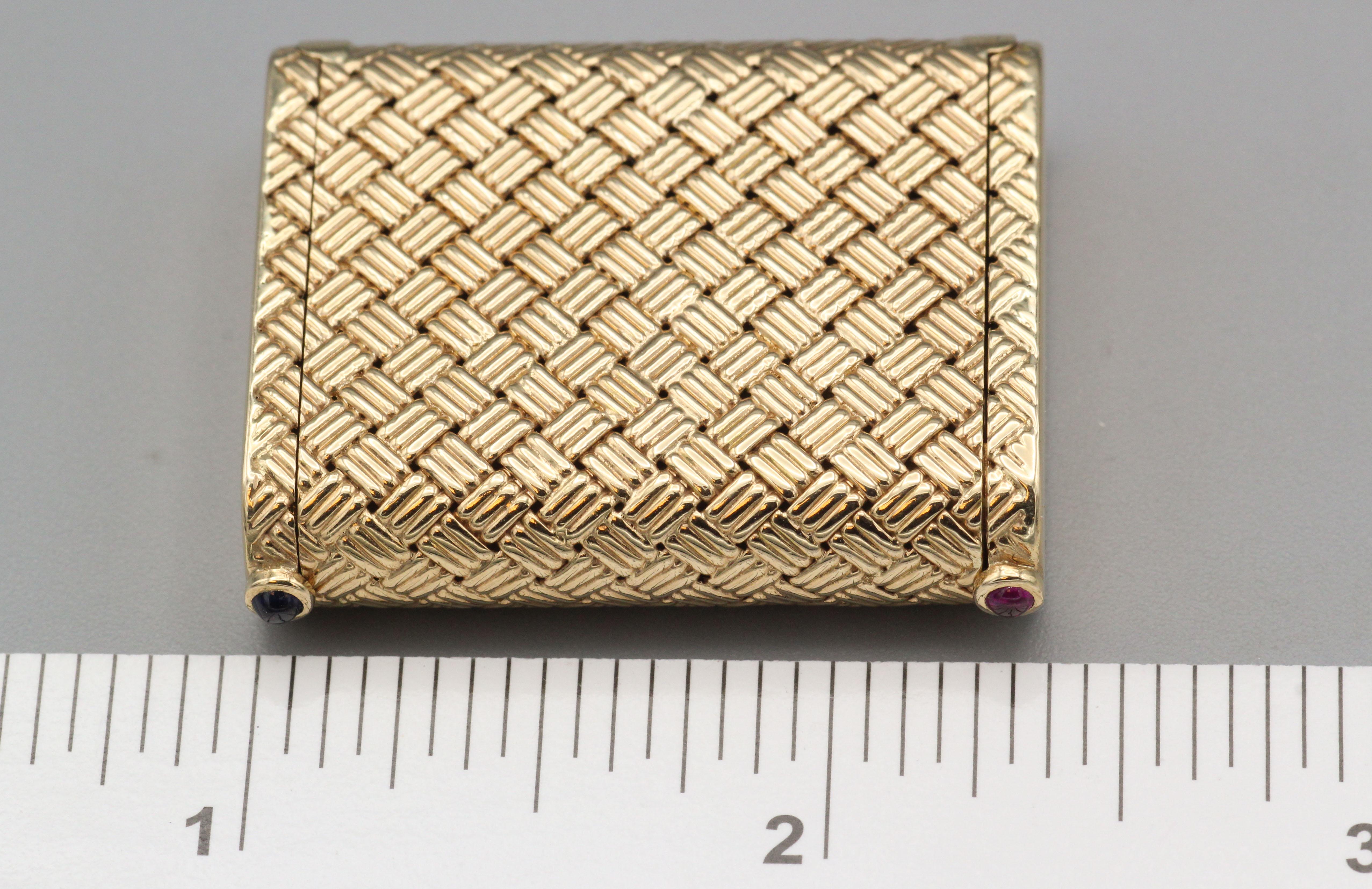 Tiffany & Co. 2 Section Ruby and Sapphire Cabochon Basket Weave Pill Box 4