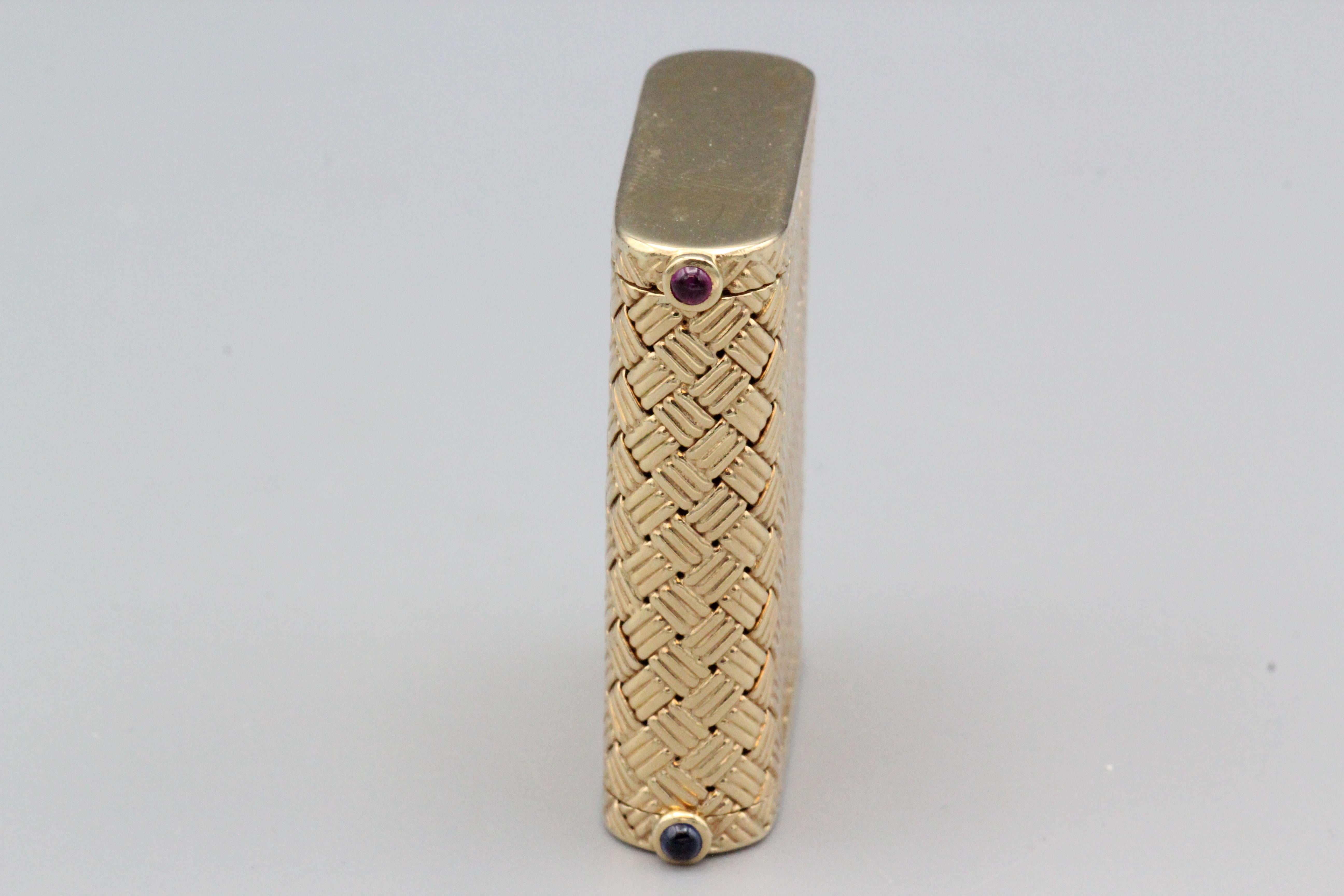 Tiffany & Co. 2 Section Ruby and Sapphire Cabochon Basket Weave Pill Box In Excellent Condition In New York, NY