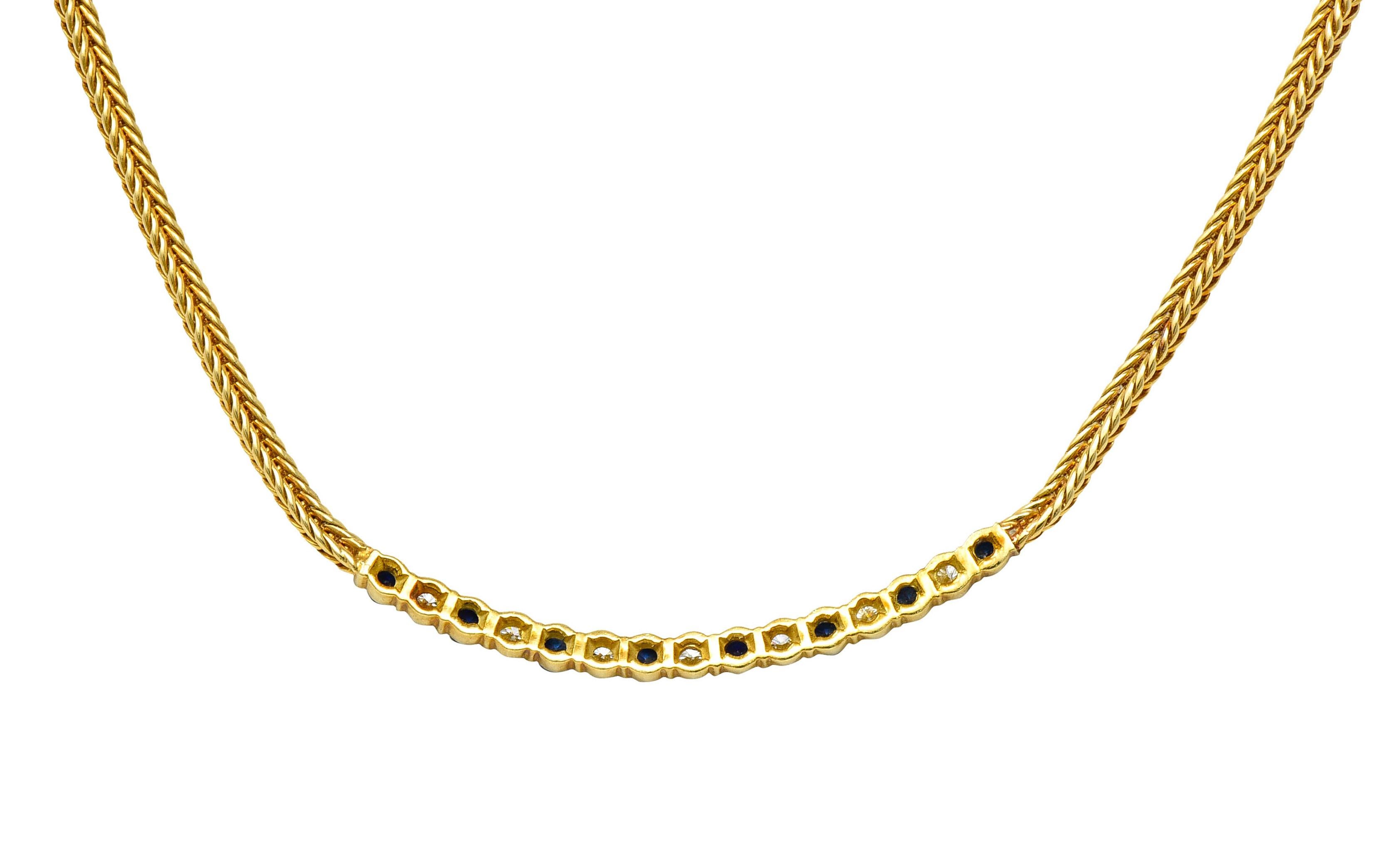 Contemporary Tiffany & Co. 2.00 Carats Diamond Sapphire 18 Karat Gold Wheat Chain Necklace
