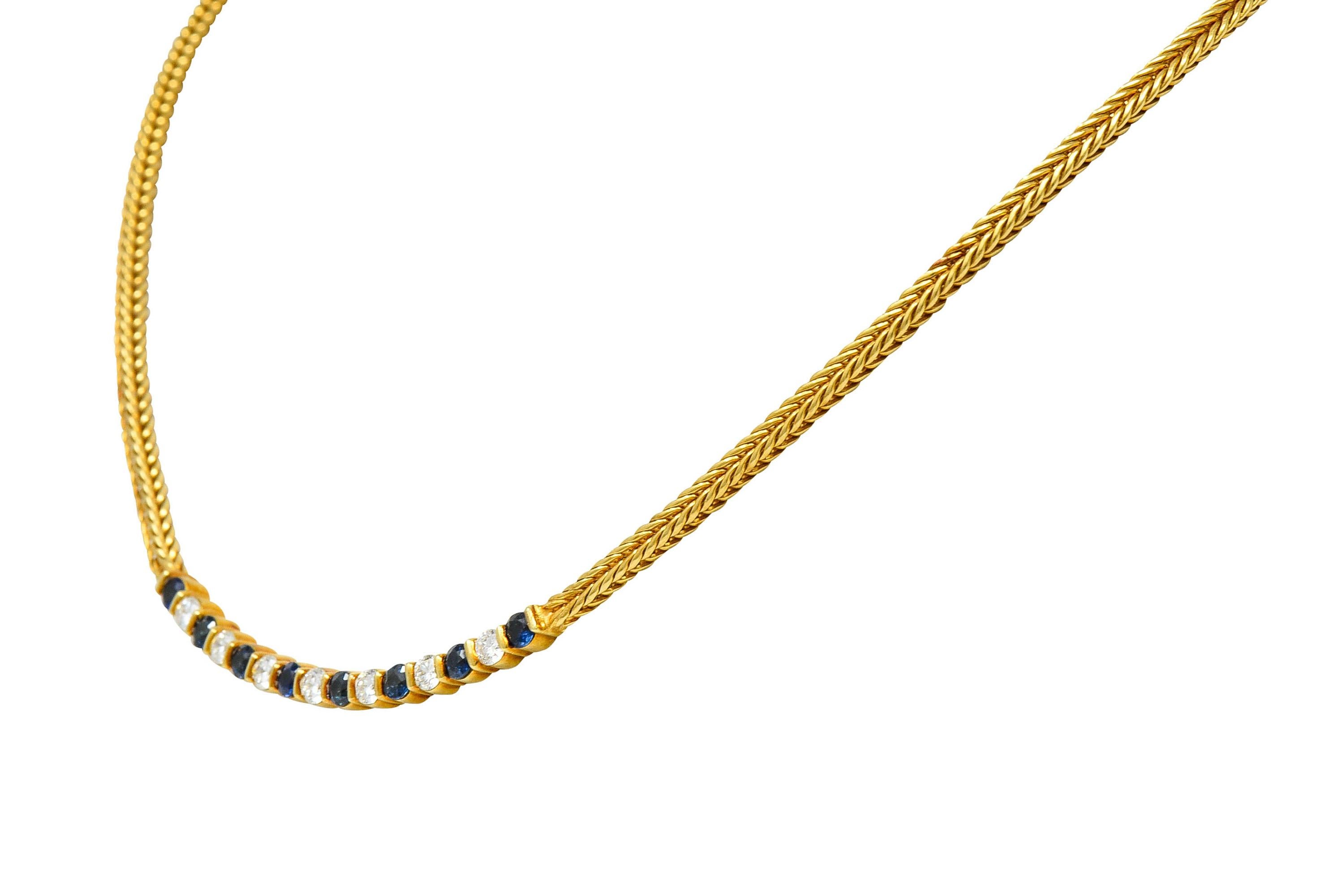 Brilliant Cut Tiffany & Co. 2.00 Carats Diamond Sapphire 18 Karat Gold Wheat Chain Necklace