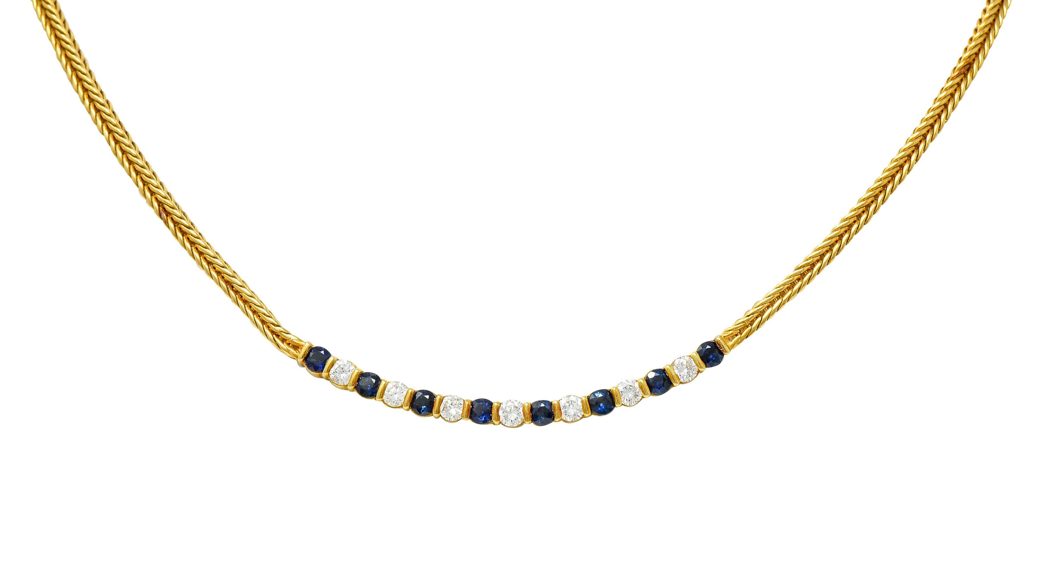 Tiffany & Co. 2.00 Carats Diamond Sapphire 18 Karat Gold Wheat Chain Necklace 2