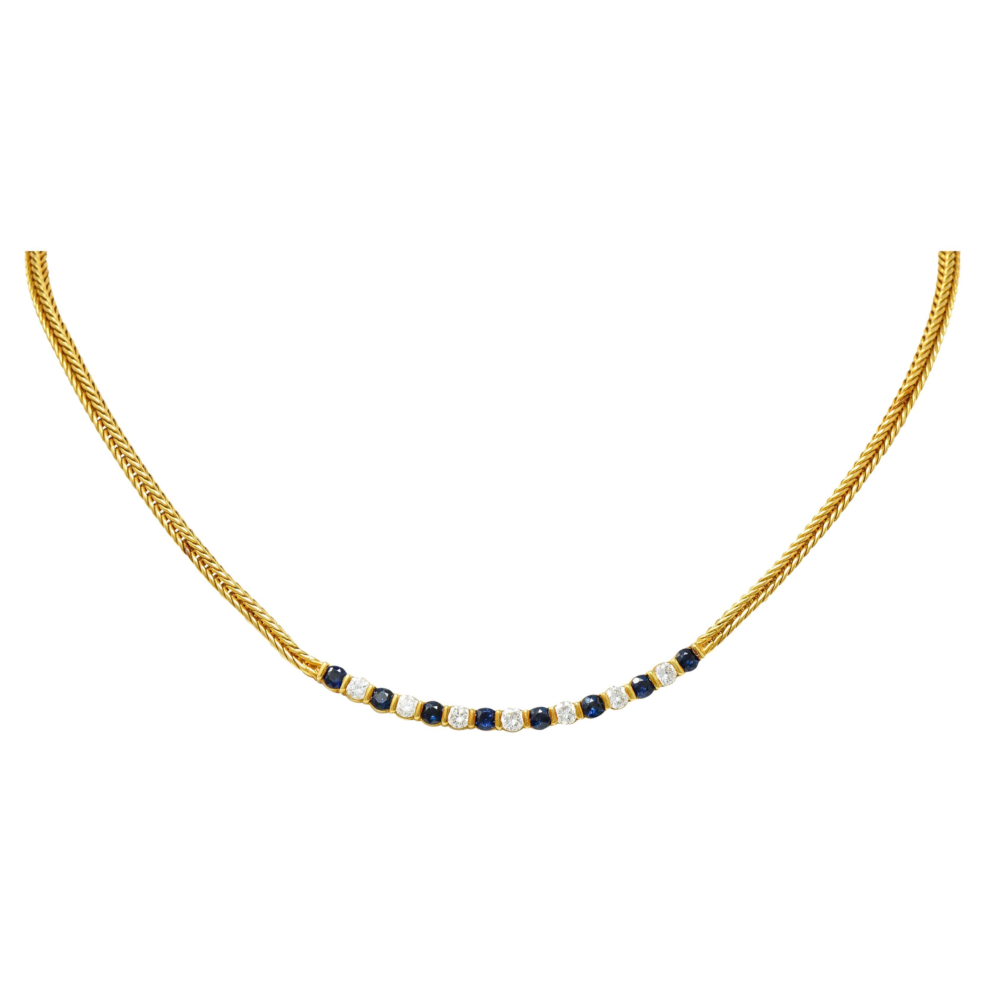 Tiffany & Co. 2.00 Carats Diamond Sapphire 18 Karat Gold Wheat Chain Necklace