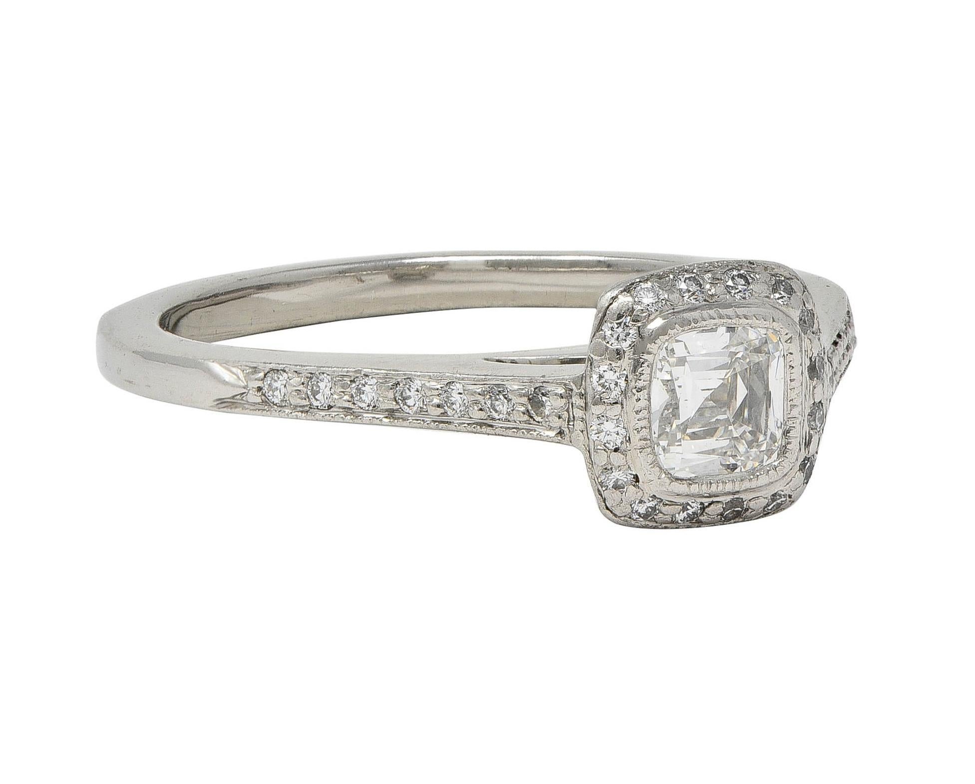 Cushion Cut Tiffany & Co 2000's 0.59 CTW Diamond Platinum Legacy Halo Engagement Ring For Sale