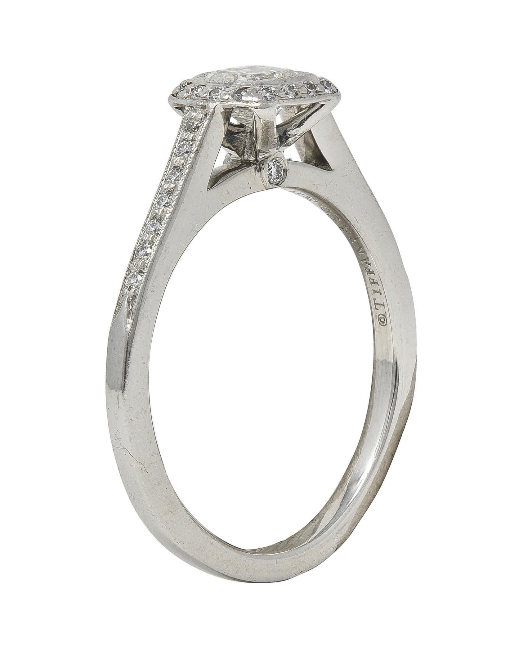 Tiffany & Co 2000's 0.59 CTW Diamond Platinum Legacy Halo Engagement Ring For Sale 4