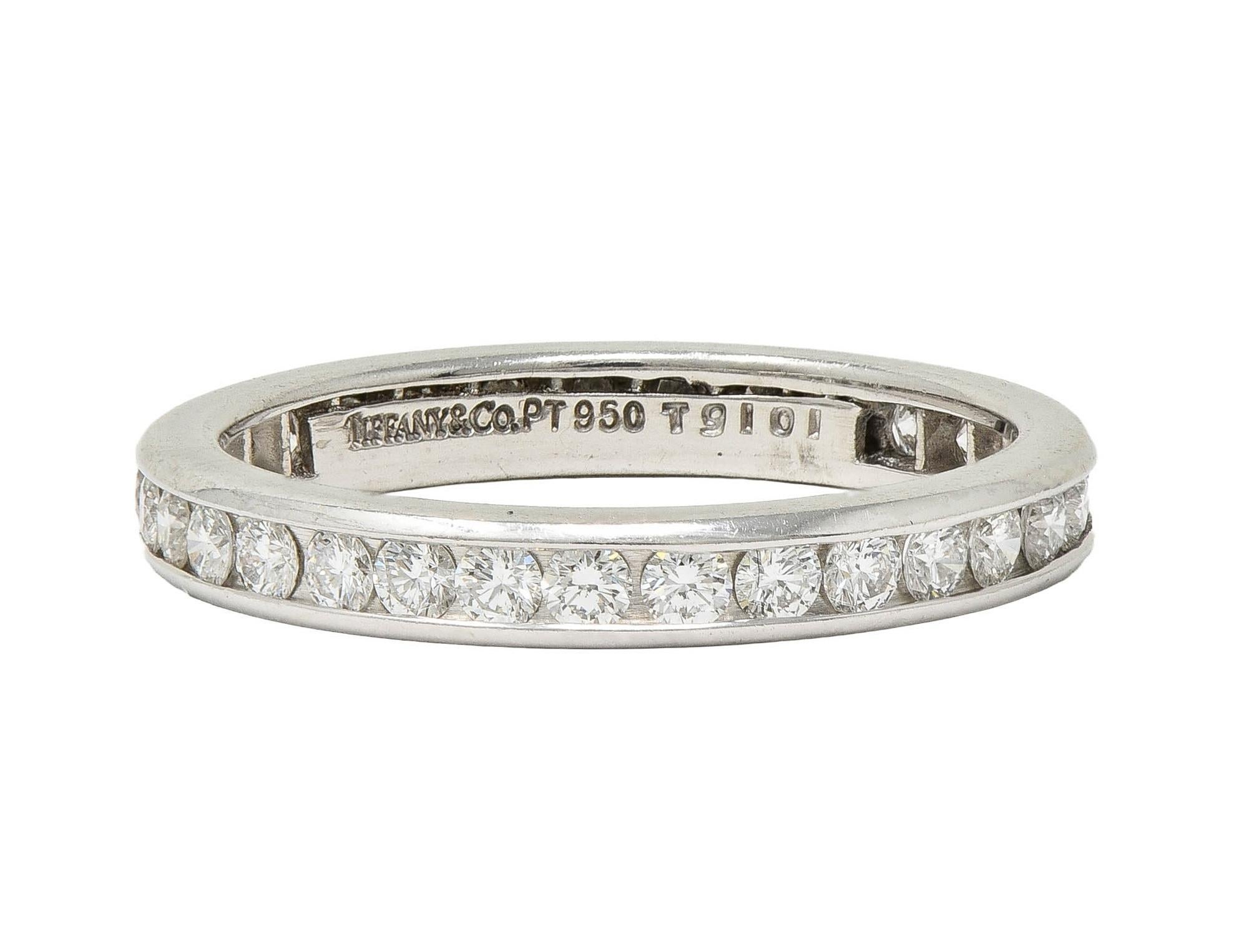 Tiffany & Co. 2000's 0.90 CTW Diamond Platinum Eternity Wedding Band Ring In Excellent Condition For Sale In Philadelphia, PA