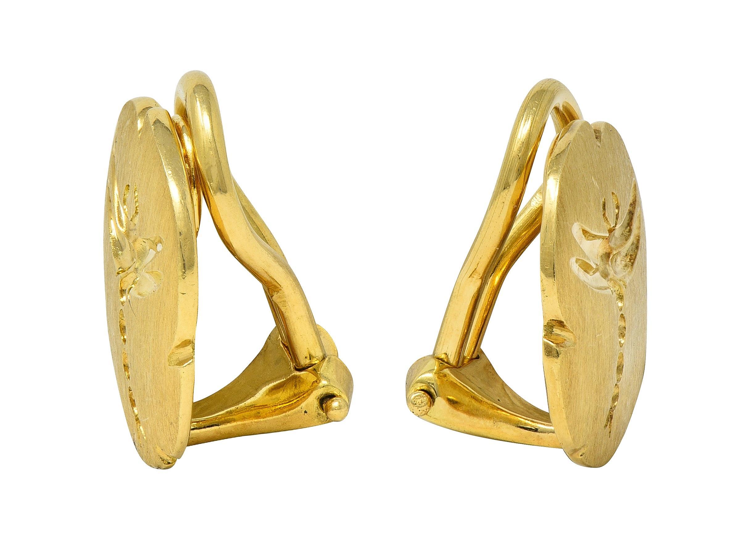 Orecchini Tiffany & Co. 2000 in oro giallo 18 carati a forma di libellula, con clip all'orecchio In condizioni ottime in vendita a Philadelphia, PA