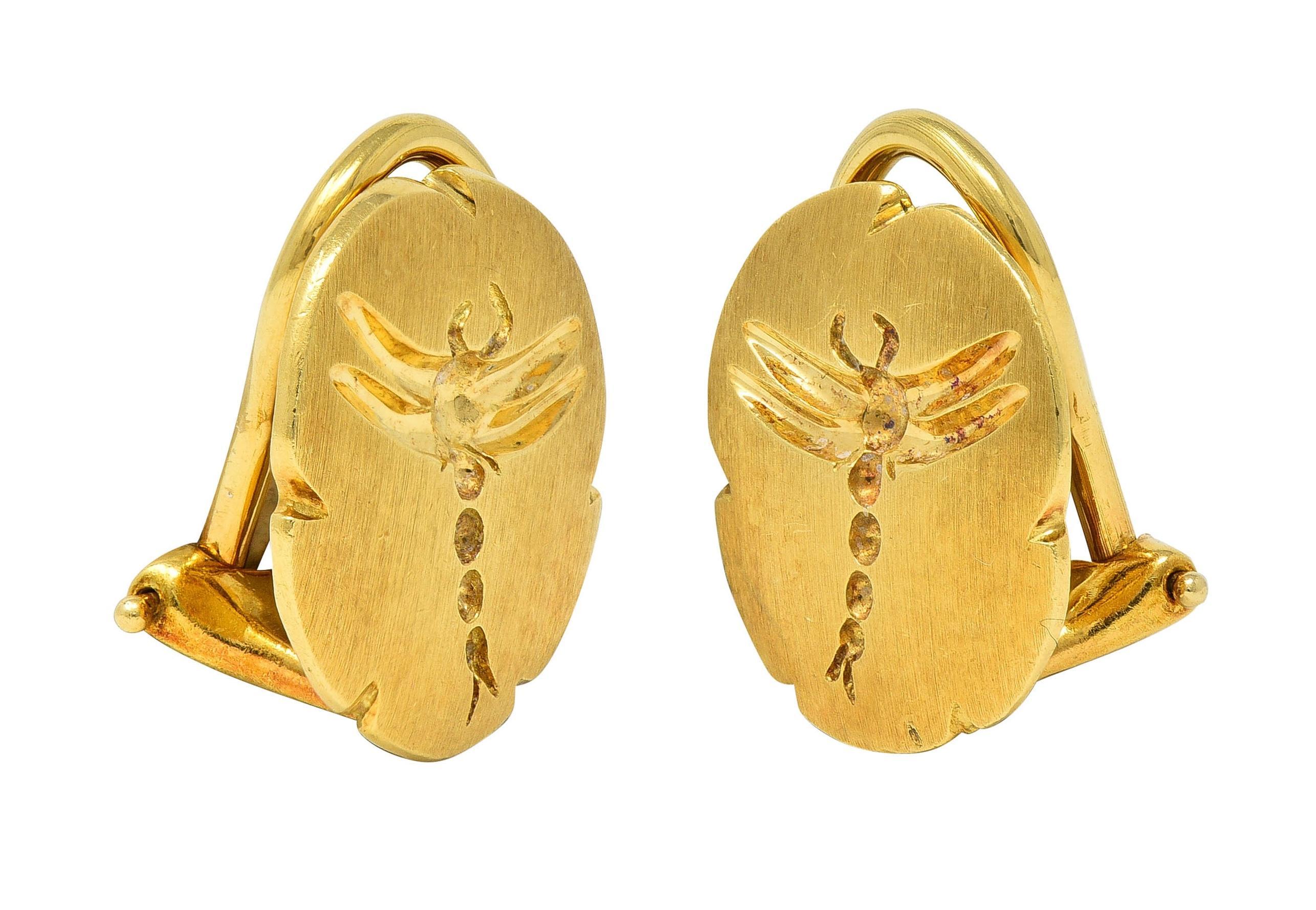 Tiffany & Co. 2000's 18 Karat Yellow Gold Intaglio Dragonfly Ear-Clip Earrings For Sale 3
