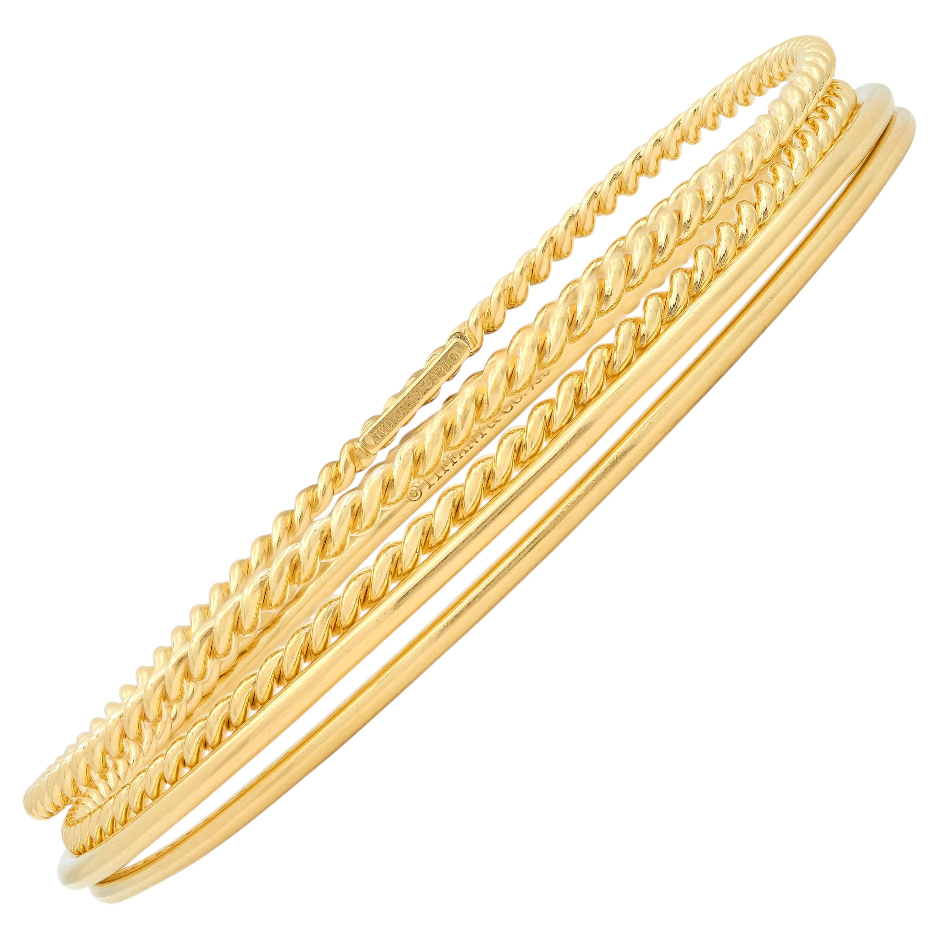 Tiffany & Co. 2000's 18 Karat Yellow Gold Set Of Bangle Bracelets For Sale