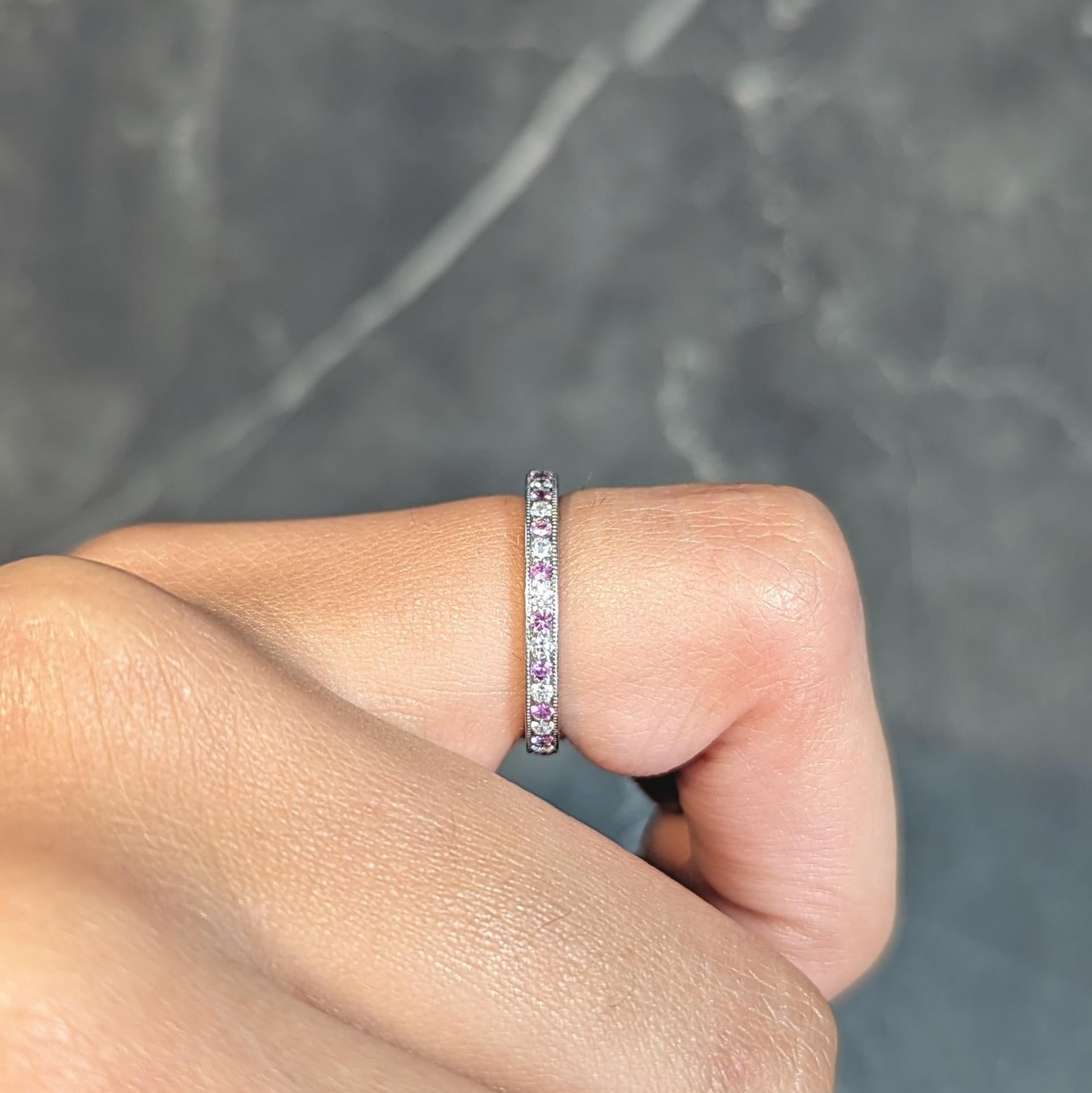 Tiffany & Co. 2000's Diamond Pink Sapphire Platinum Legacy Eternity Band Ring For Sale 6
