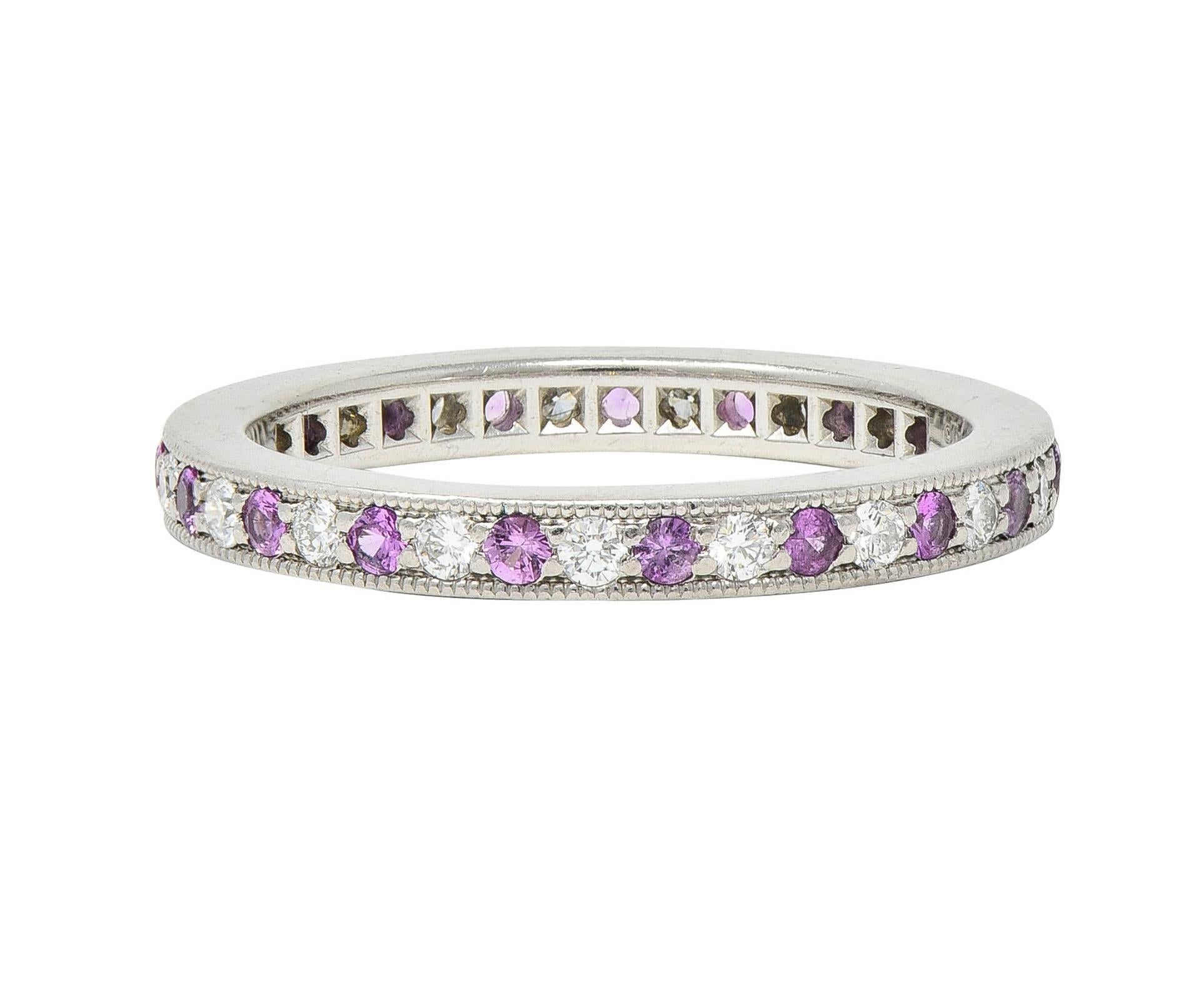 Tiffany & Co. 2000's Diamond Pink Sapphire Platinum Legacy Eternity Band Ring In Excellent Condition For Sale In Philadelphia, PA