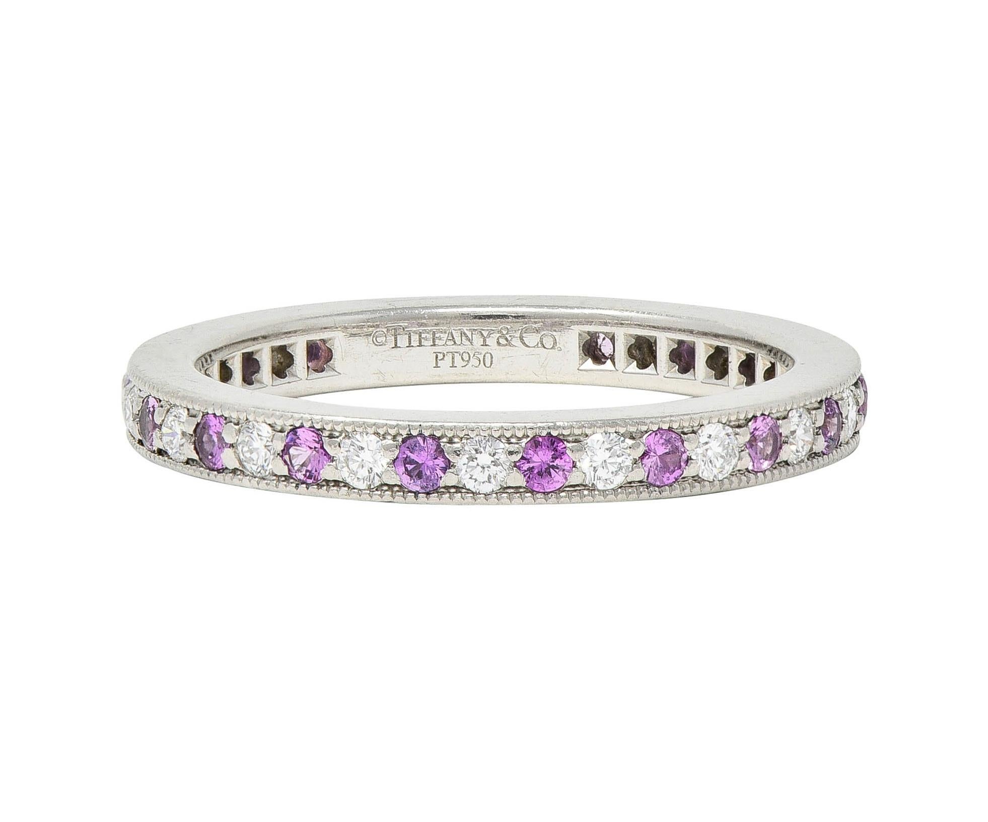 Tiffany & Co. 2000's Diamond Pink Sapphire Platinum Legacy Eternity Band Ring For Sale 1