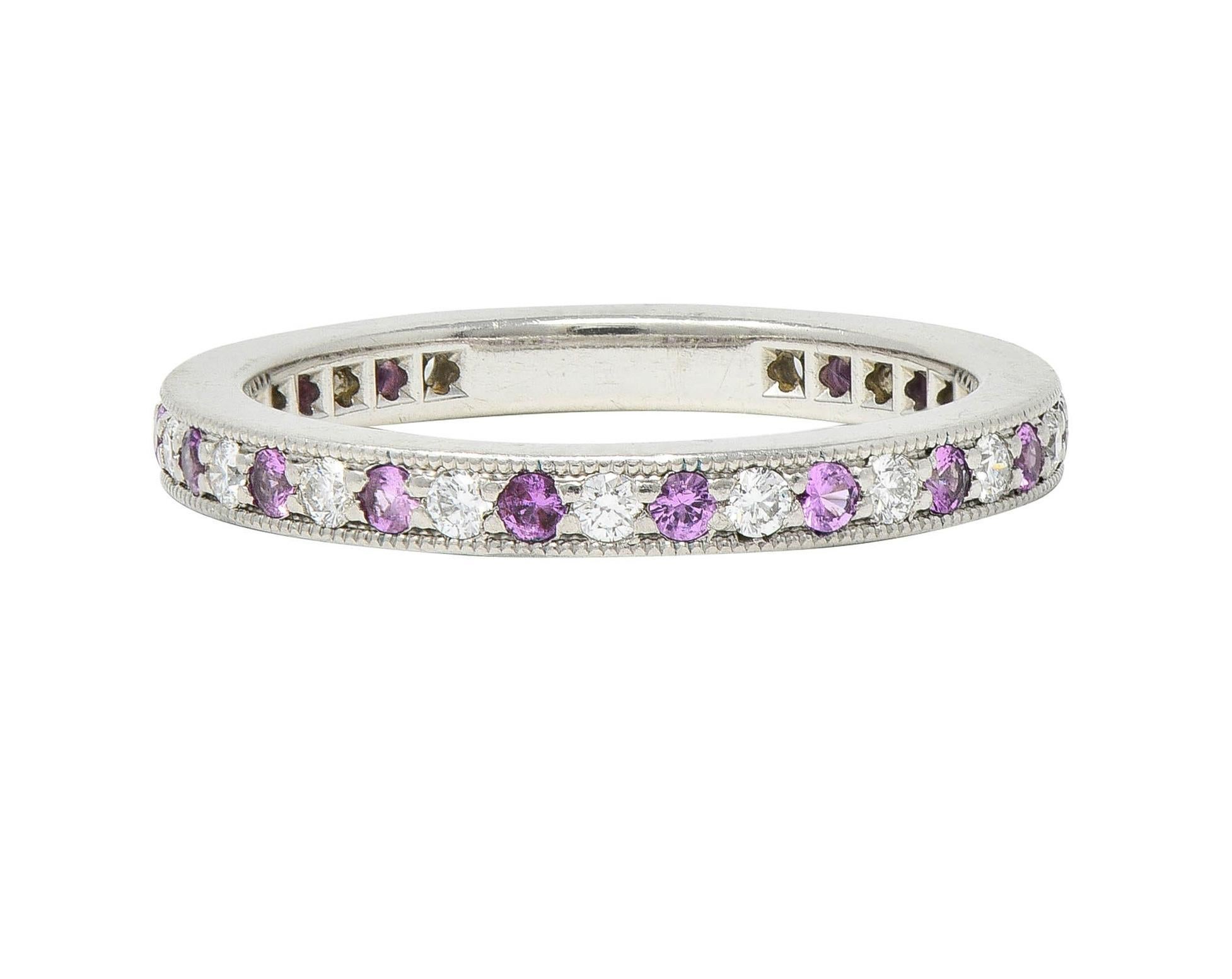 Tiffany & Co. 2000's Diamond Pink Sapphire Platinum Legacy Eternity Band Ring For Sale 3
