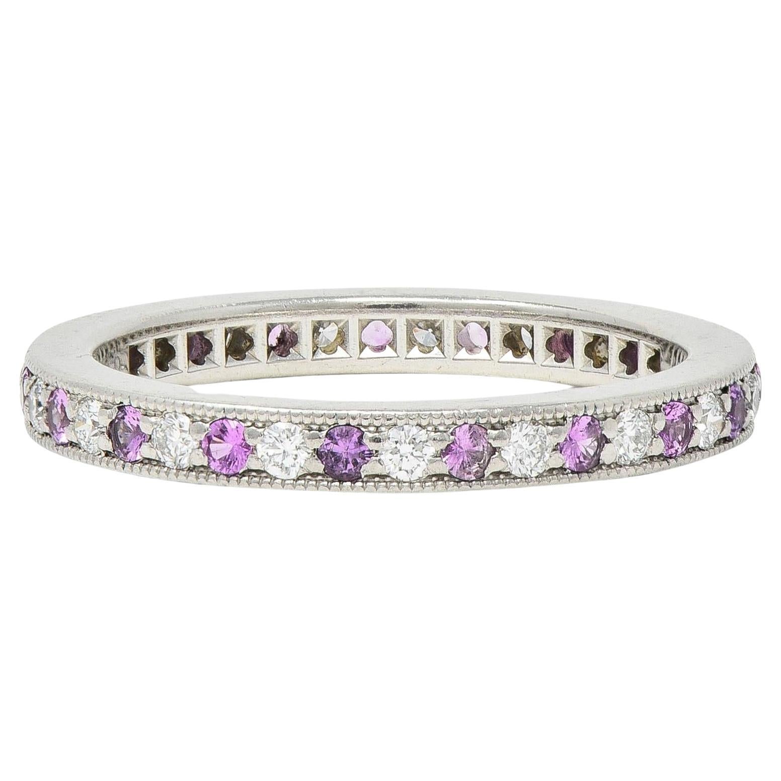 Tiffany & Co. 2000's Diamond Pink Sapphire Platinum Legacy Eternity Band Ring For Sale