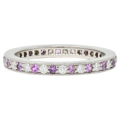Tiffany & Co. 2000's Diamond Pink Sapphire Platinum Legacy Eternity Band Ring