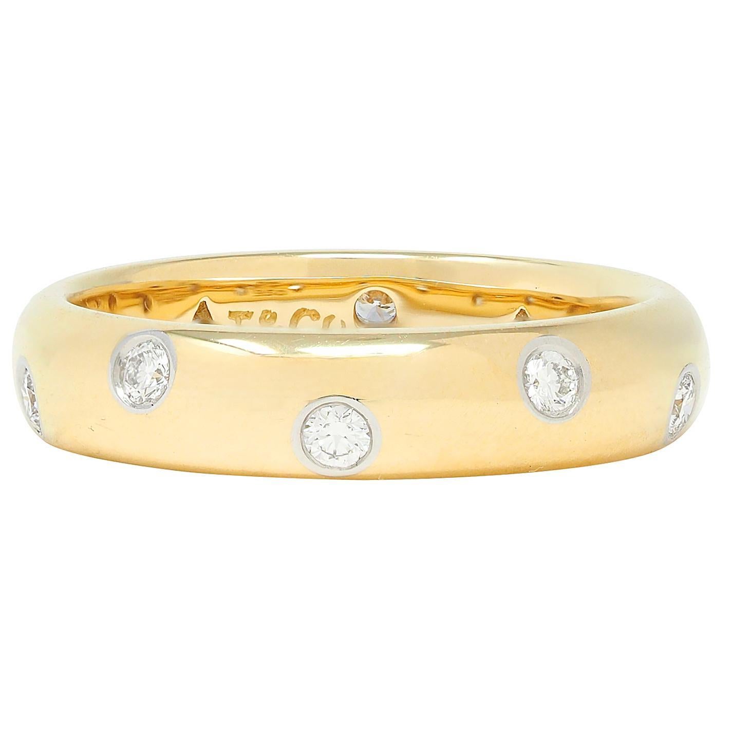 De las mujeres Anillo Tiffany & Co. 2000 de oro amarillo de 18 quilates con banda de diamantes y platino Etoile en venta