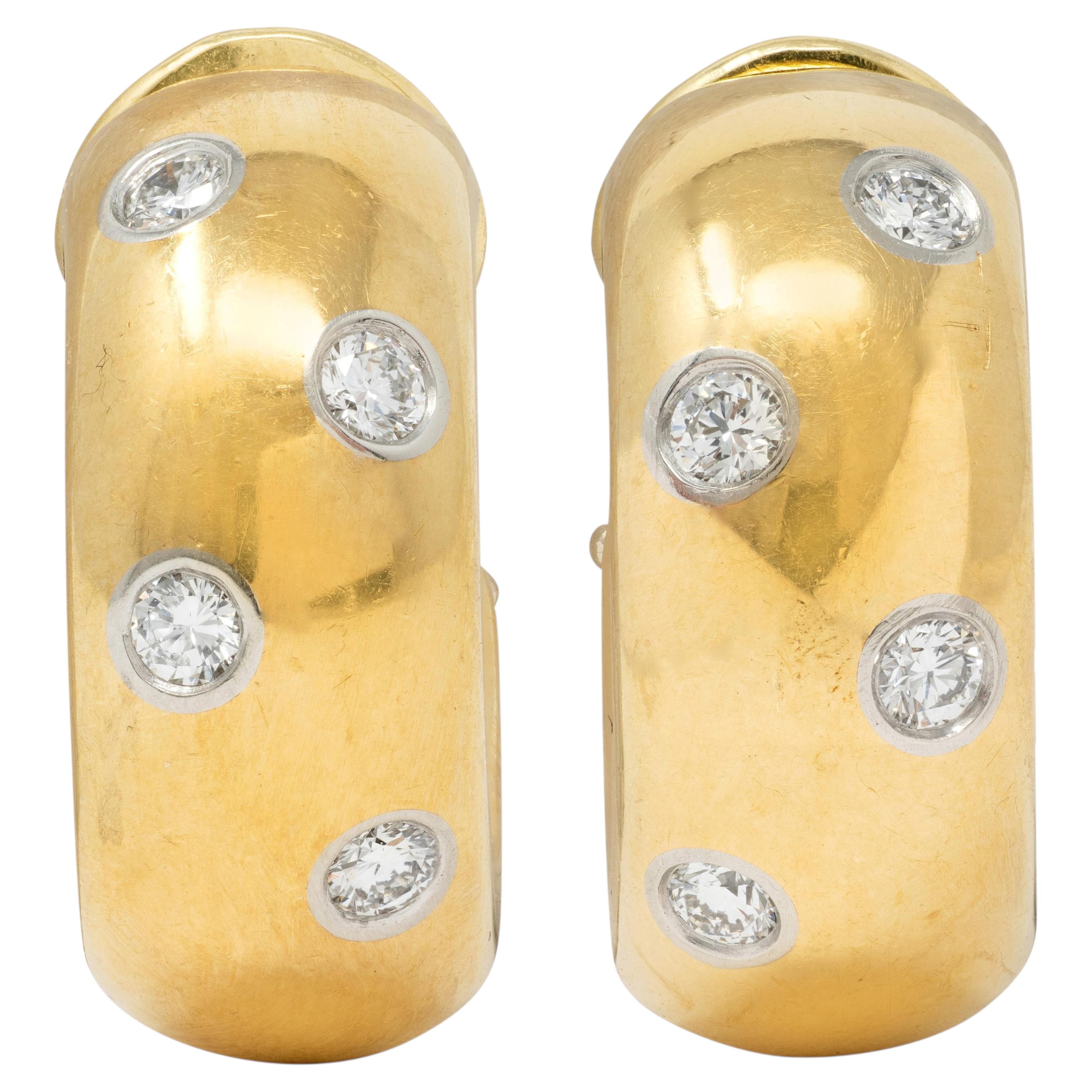 Pendientes de aro en J Tiffany & Co. 2000 en oro amarillo de 18 quilates con diamantes y platino