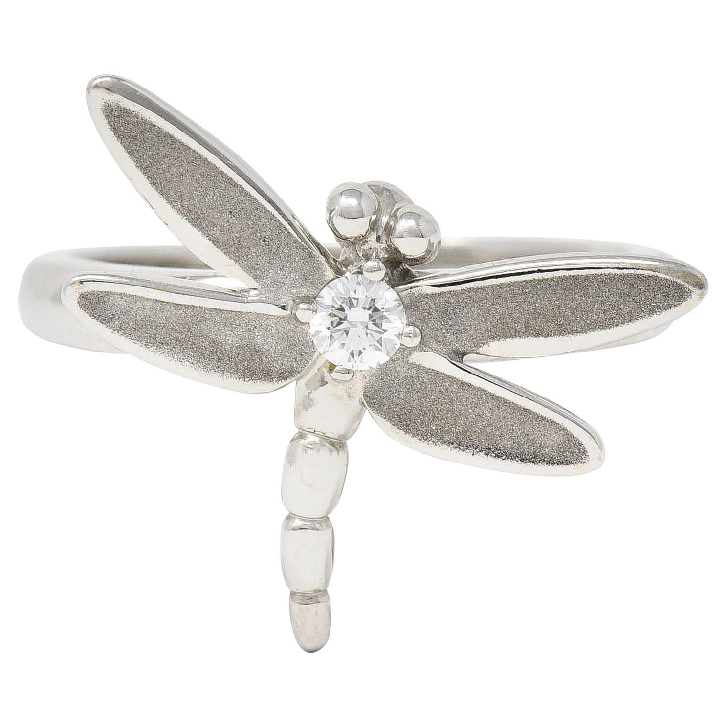 Tiffany & Co. 2000s Diamond White Gold Dragonfly Ring For Sale