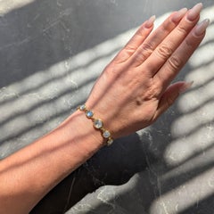 Tiffany & Co. 2000's Rainbow Moonstone 18 Karat Yellow Gold Bezel Link Bracelet
