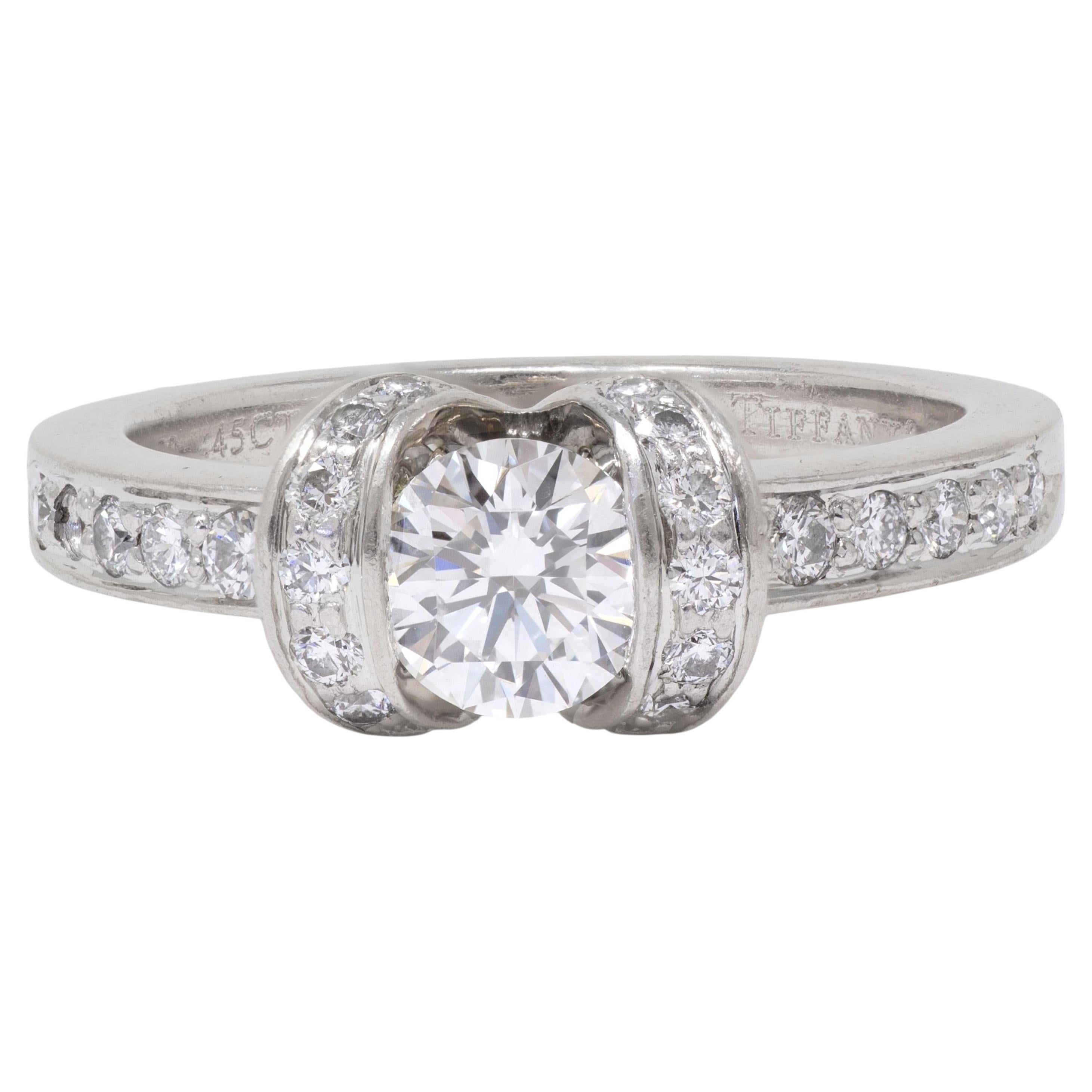 Tiffany & Co. 2000's Round Brilliant Cut Diamond Platinum Ribbon Engagement Ring
