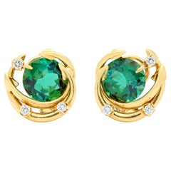 Tiffany & Co. 2000's Tourmaline Diamond 18K Gold Contemporary Swirl Earrings