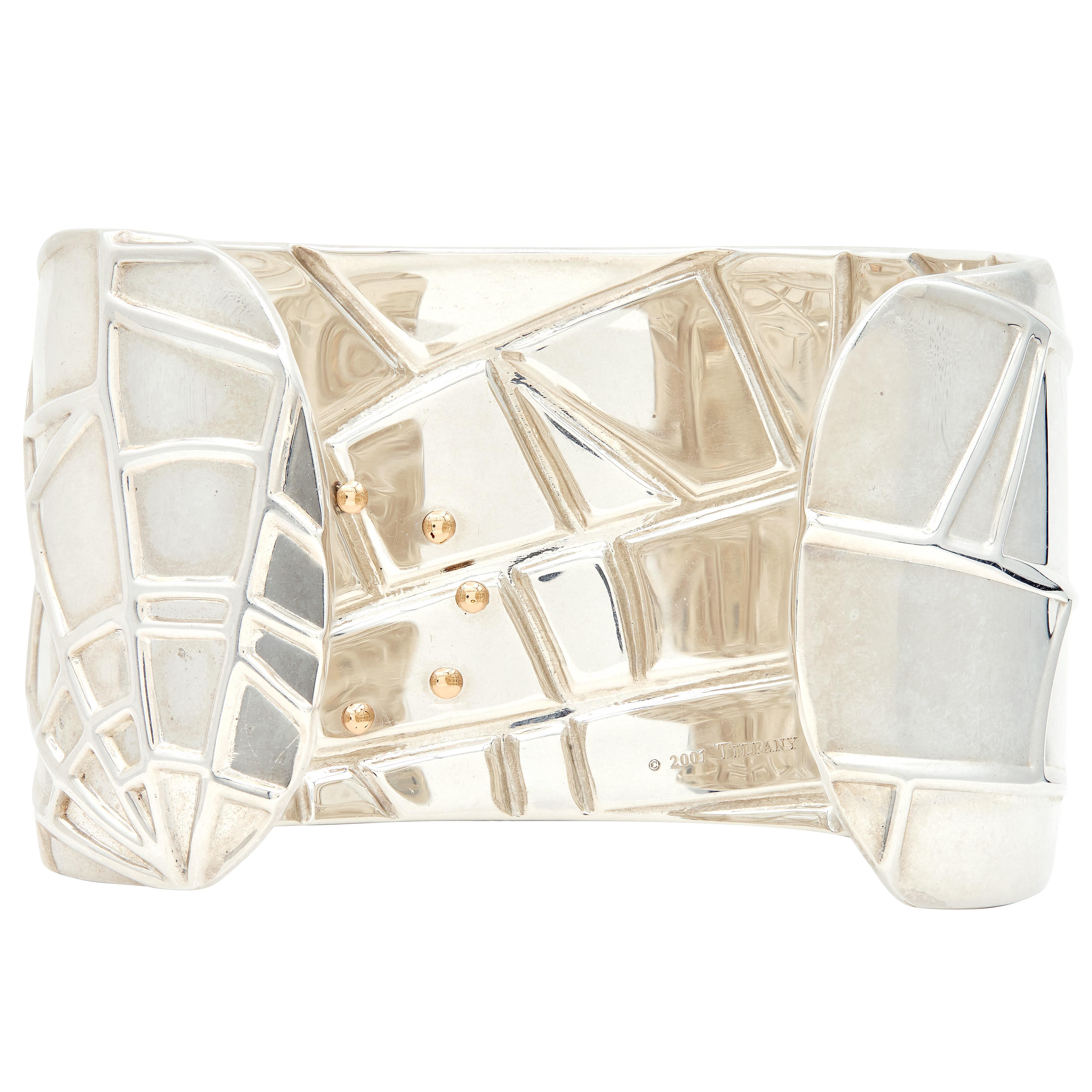 Tiffany & Co. 2001 18 Karat Yellow Gold Sterling Silver Spider Web Cuff Bracelet In condizioni ottime in vendita a Philadelphia, PA