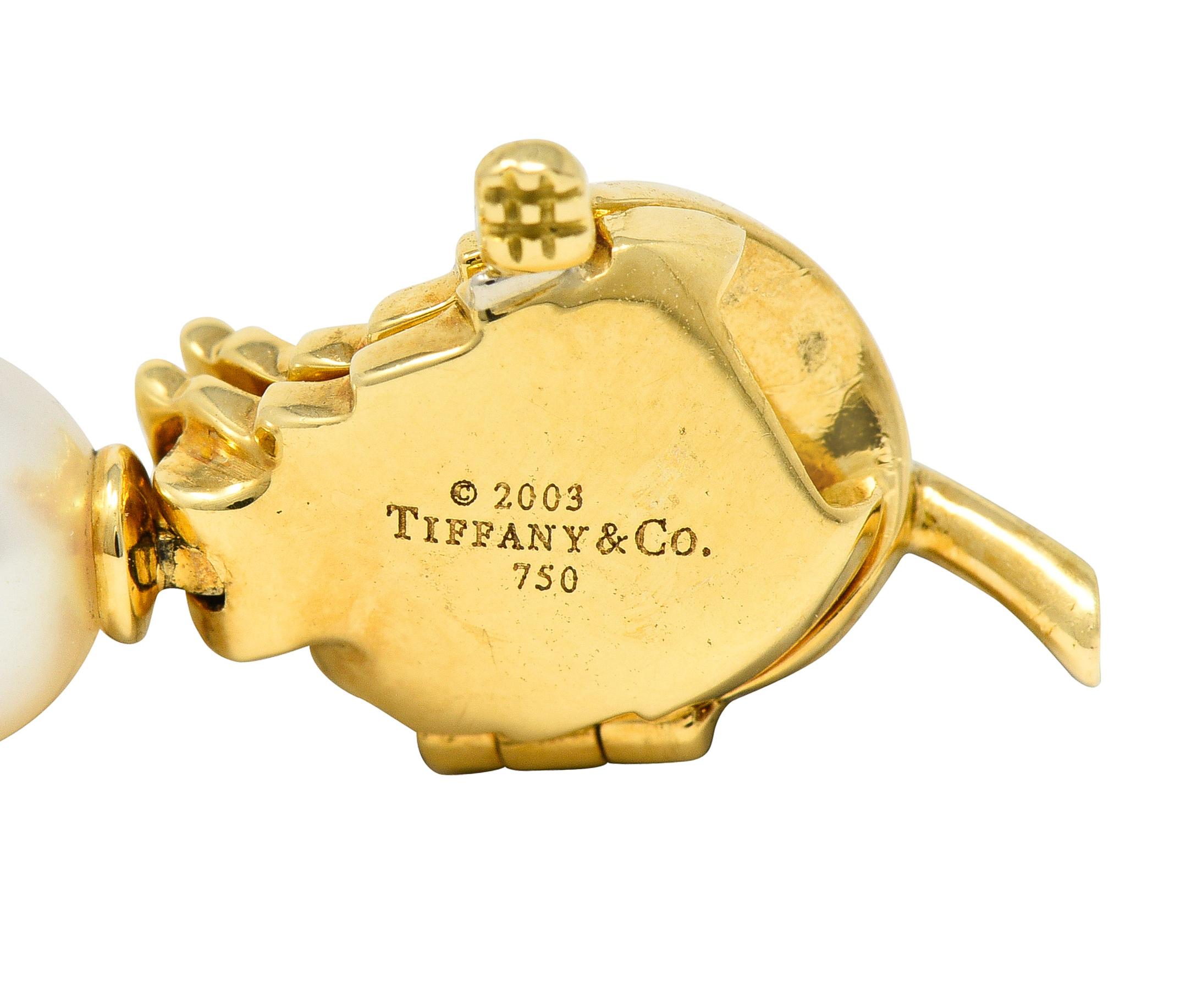Tiffany & Co. 2003 Pearl 18 Karat Yellow Gold Leaf Vintage Link Bracelet 1