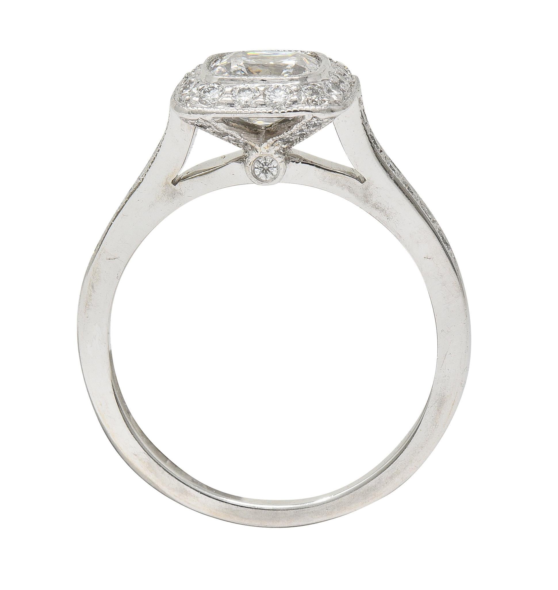 Tiffany & Co 2008 1.41 CTW Cushion Diamond Platinum Legacy Halo Engagement Ring 6