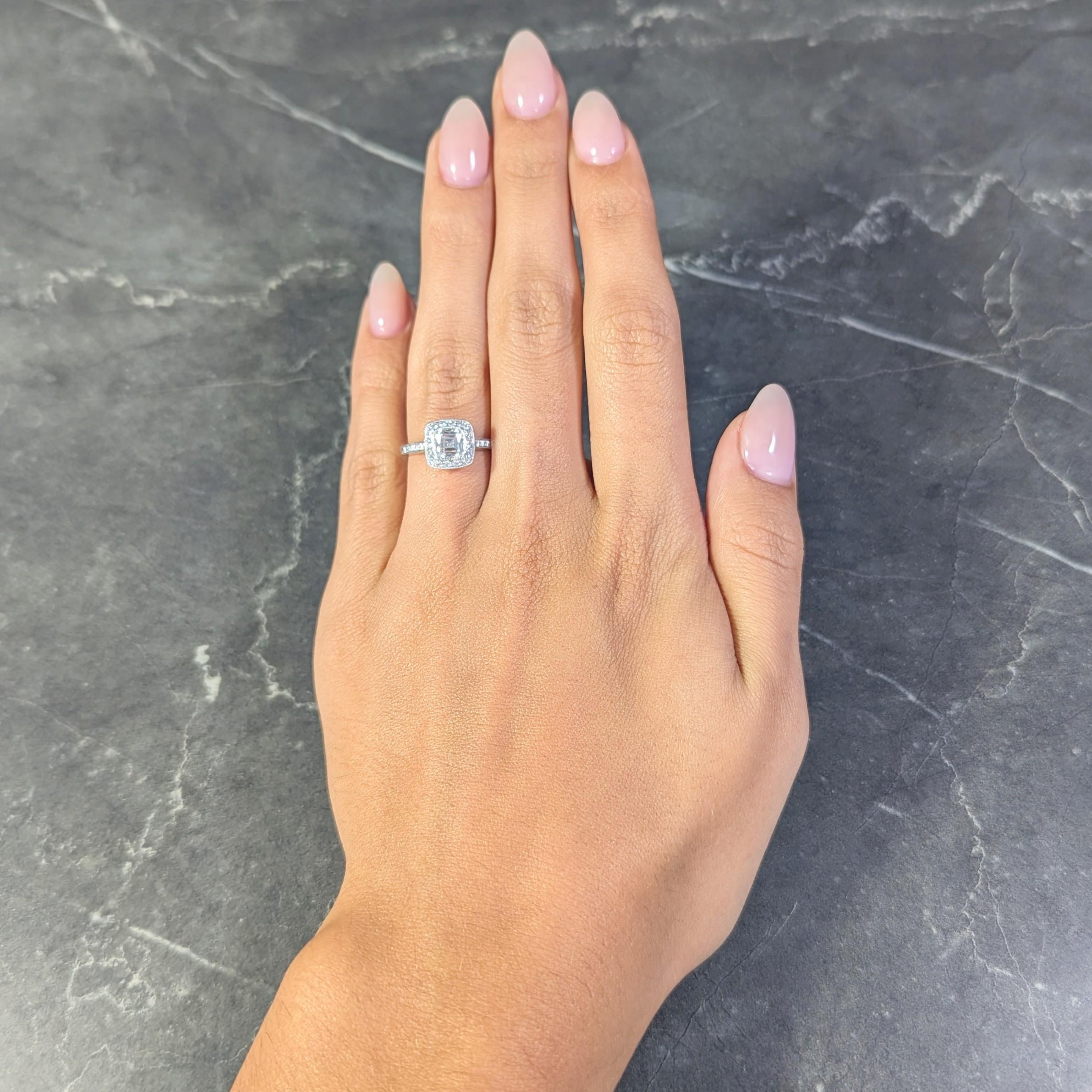 Tiffany & Co 2008 1.41 CTW Cushion Diamond Platinum Legacy Halo Engagement Ring 9