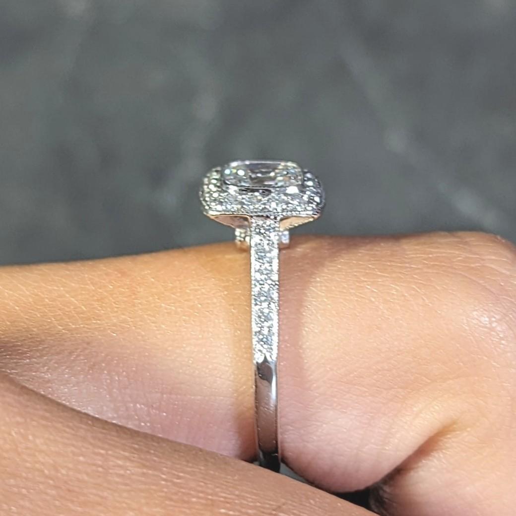 Tiffany & Co 2008 1.41 CTW Cushion Diamond Platinum Legacy Halo Engagement Ring 11