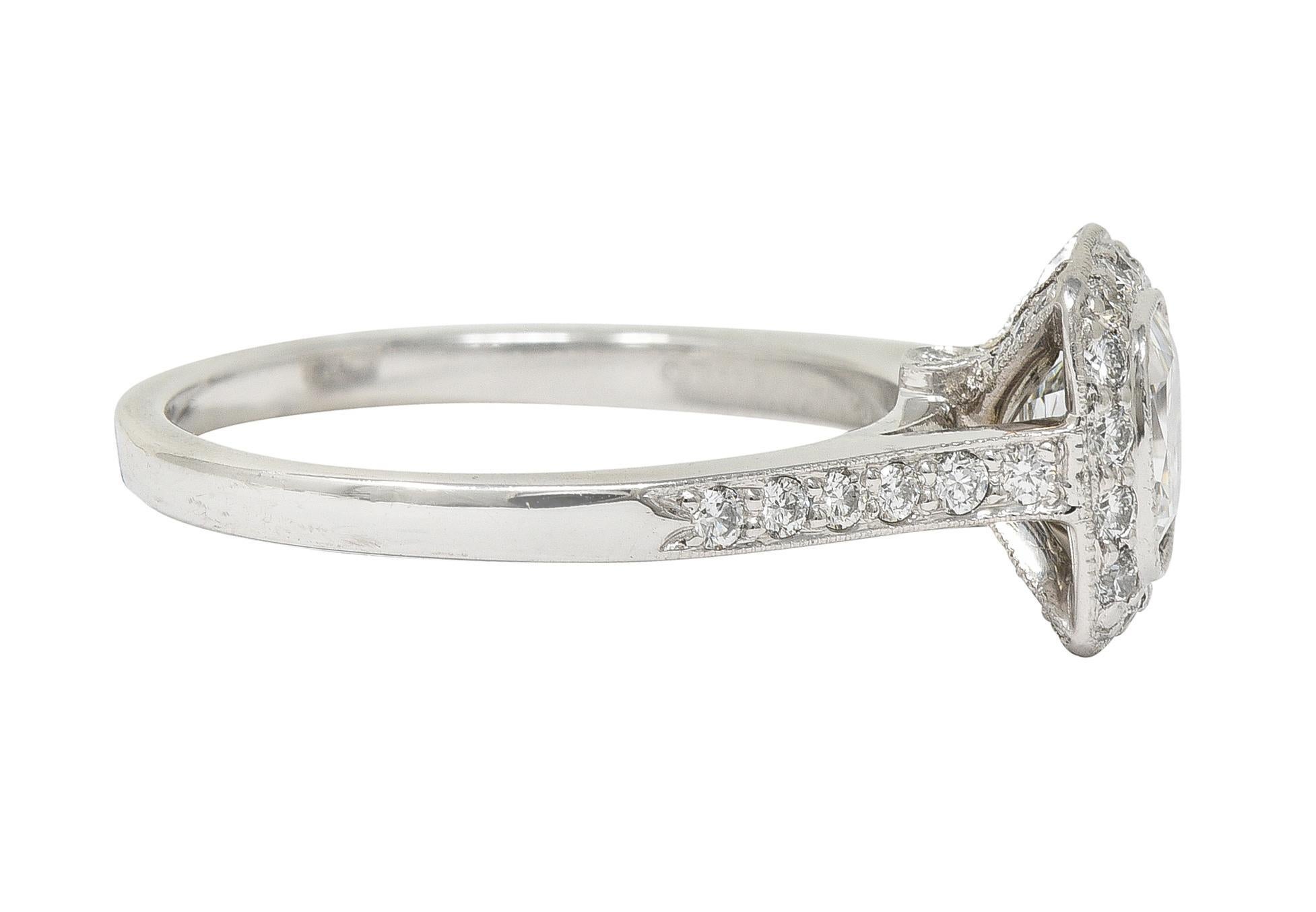 Tiffany & Co 2008 1.41 CTW Cushion Diamond Platinum Legacy Halo Engagement Ring In Excellent Condition In Philadelphia, PA