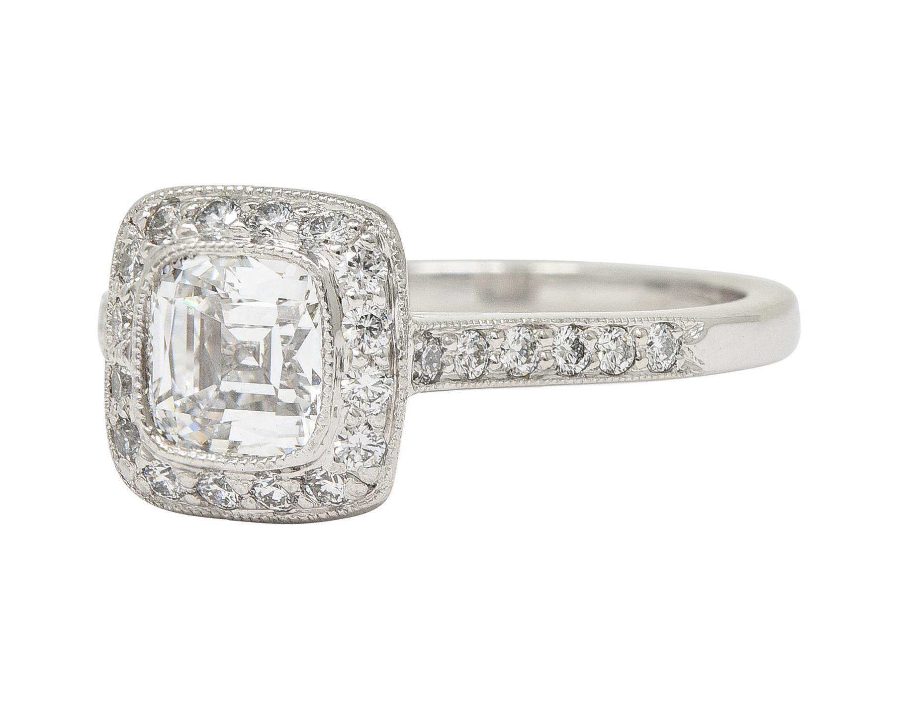 Tiffany & Co 2008 1.41 CTW Cushion Diamond Platinum Legacy Halo Engagement Ring 2