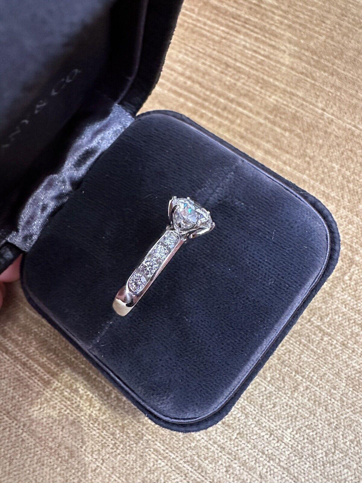 Round Cut Tiffany & Co. 2.01 Carat Center F-VVS1 Round Brilliant Diamond Ring in Platinum For Sale