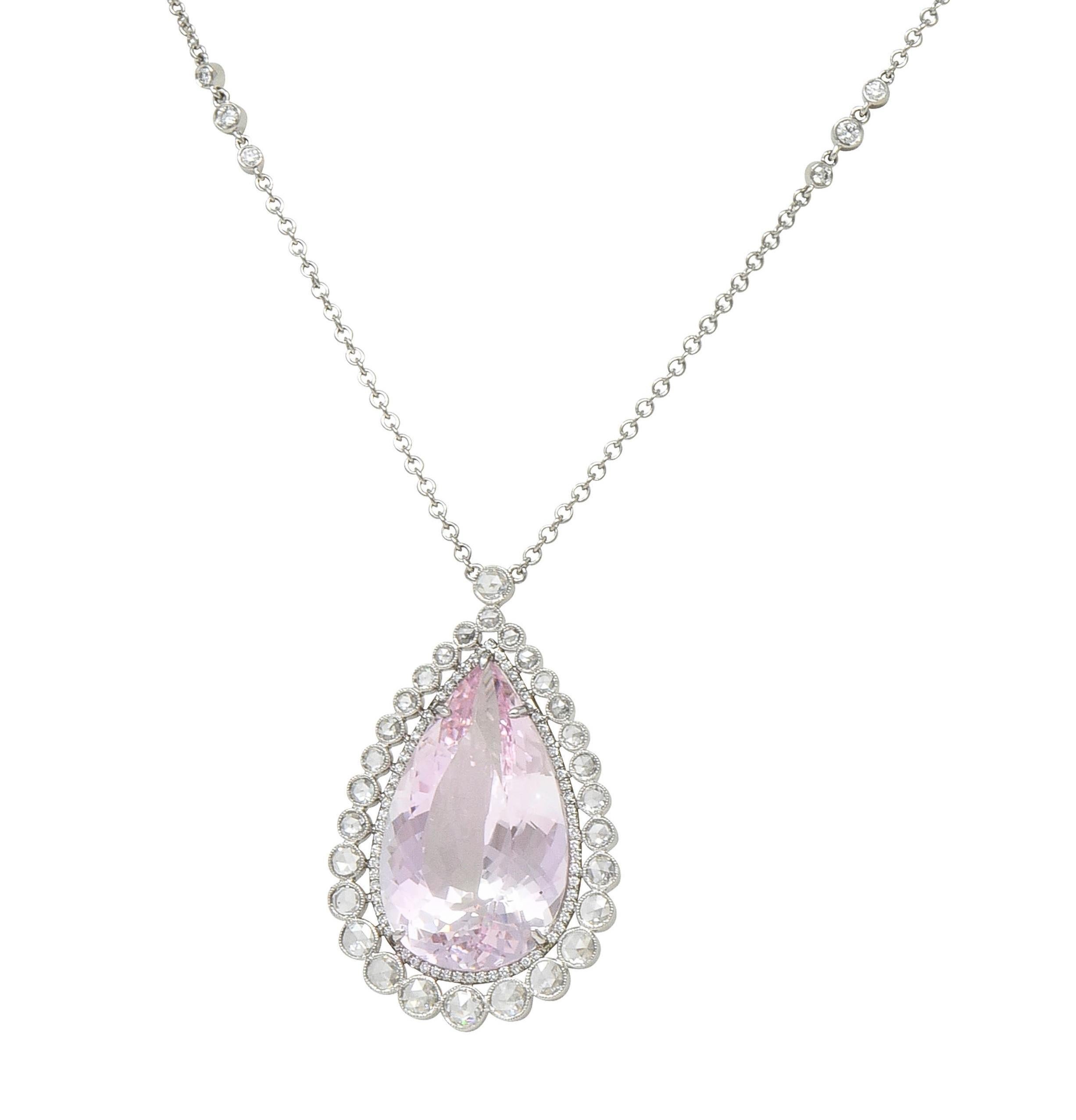 Tiffany & Co. Collana a goccia in platino con diamante Morganite da 27,01 CTW del 2010 in vendita
